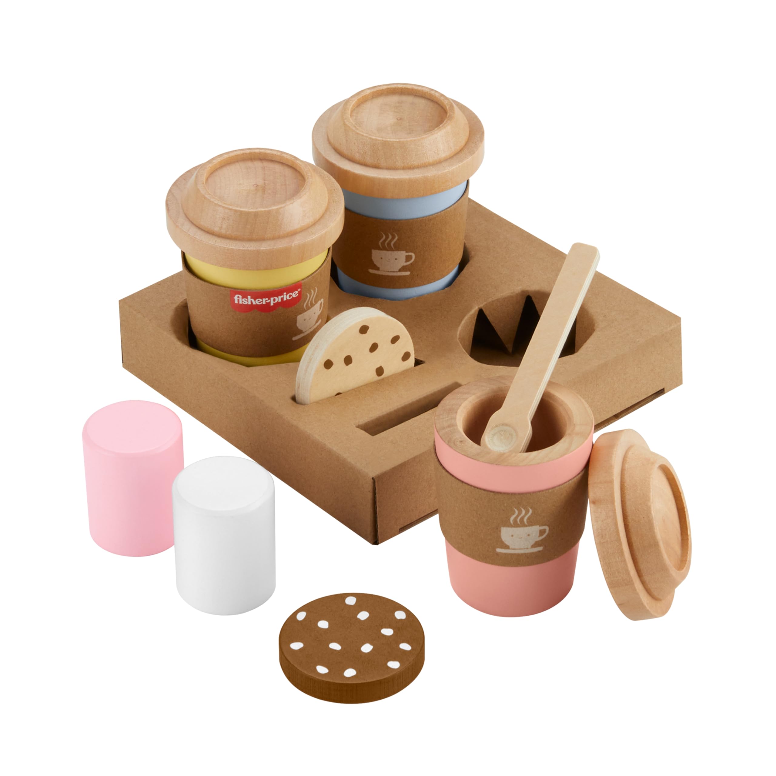 Fisher-Price Wood Pretend Play Coffee To Go Café Set - 15-Piece Wooden Playset for Ages 3+ 1