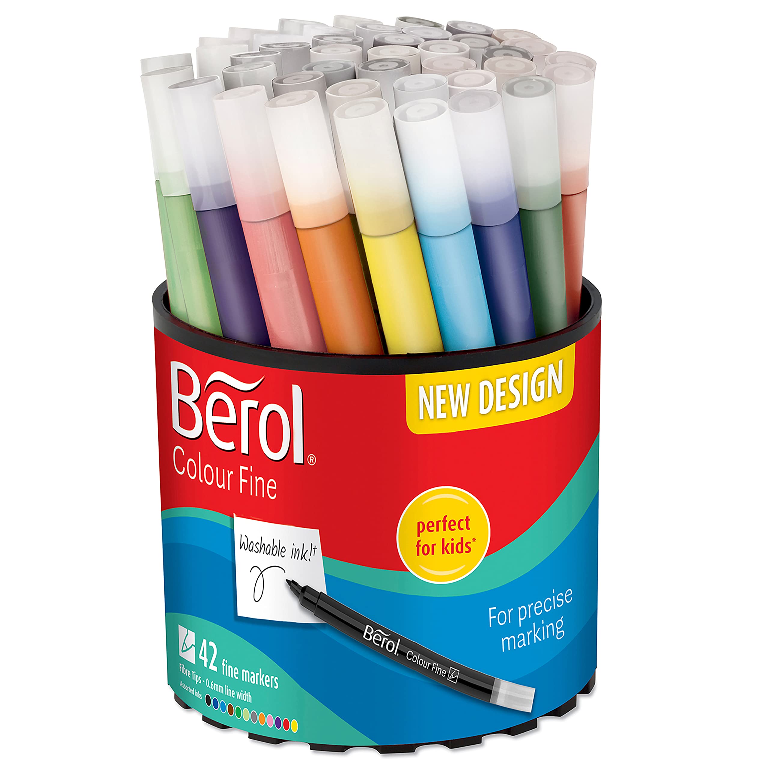 Berol Felt Tip Colouring Pens - Fine Point (0.6mm) Washable Markers for Kids, 42-Pack 8