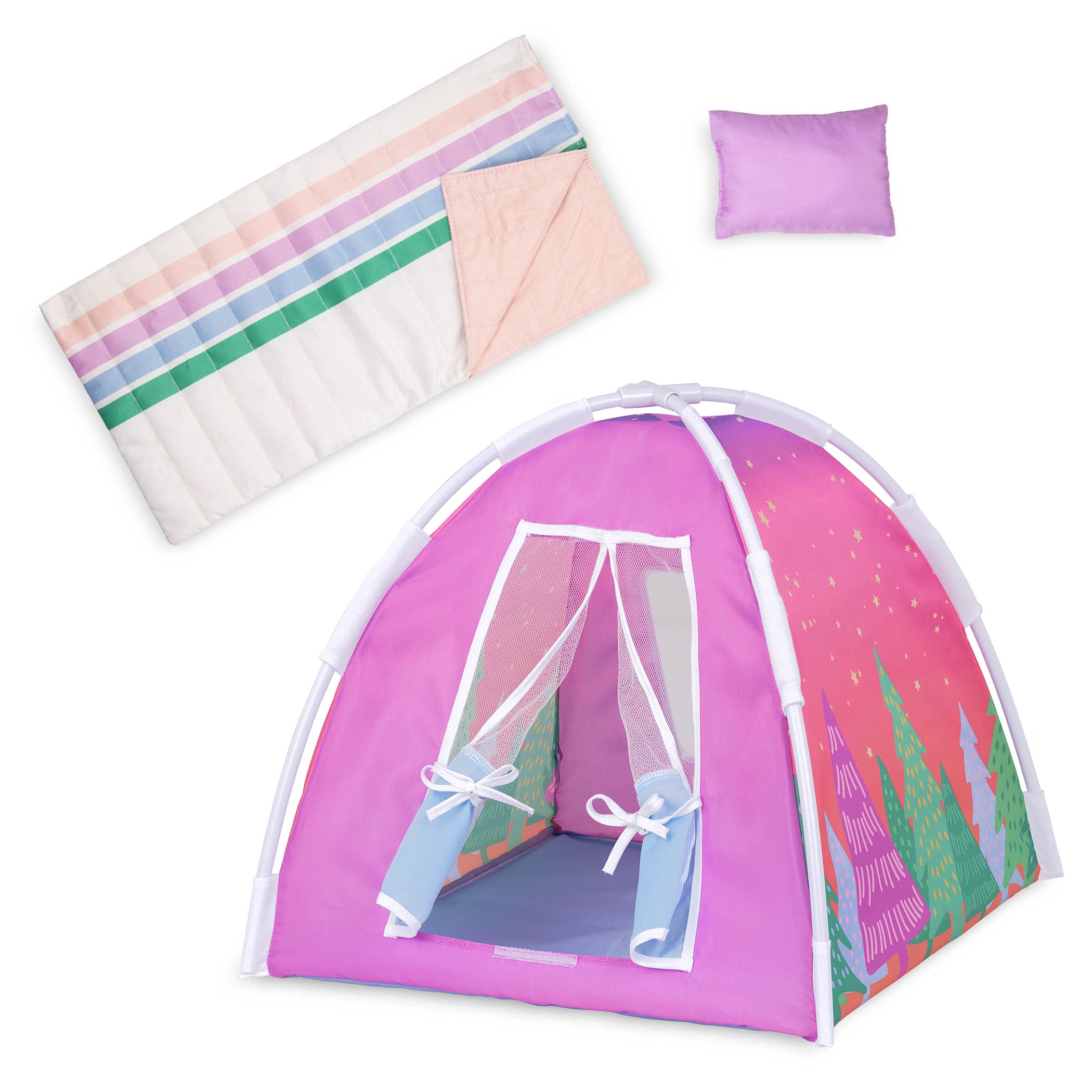 Glitter Girls Camping Set - 14-Inch Doll Play Tent with Rainbow Sleeping Bag & Pillow - 3+ Years 1