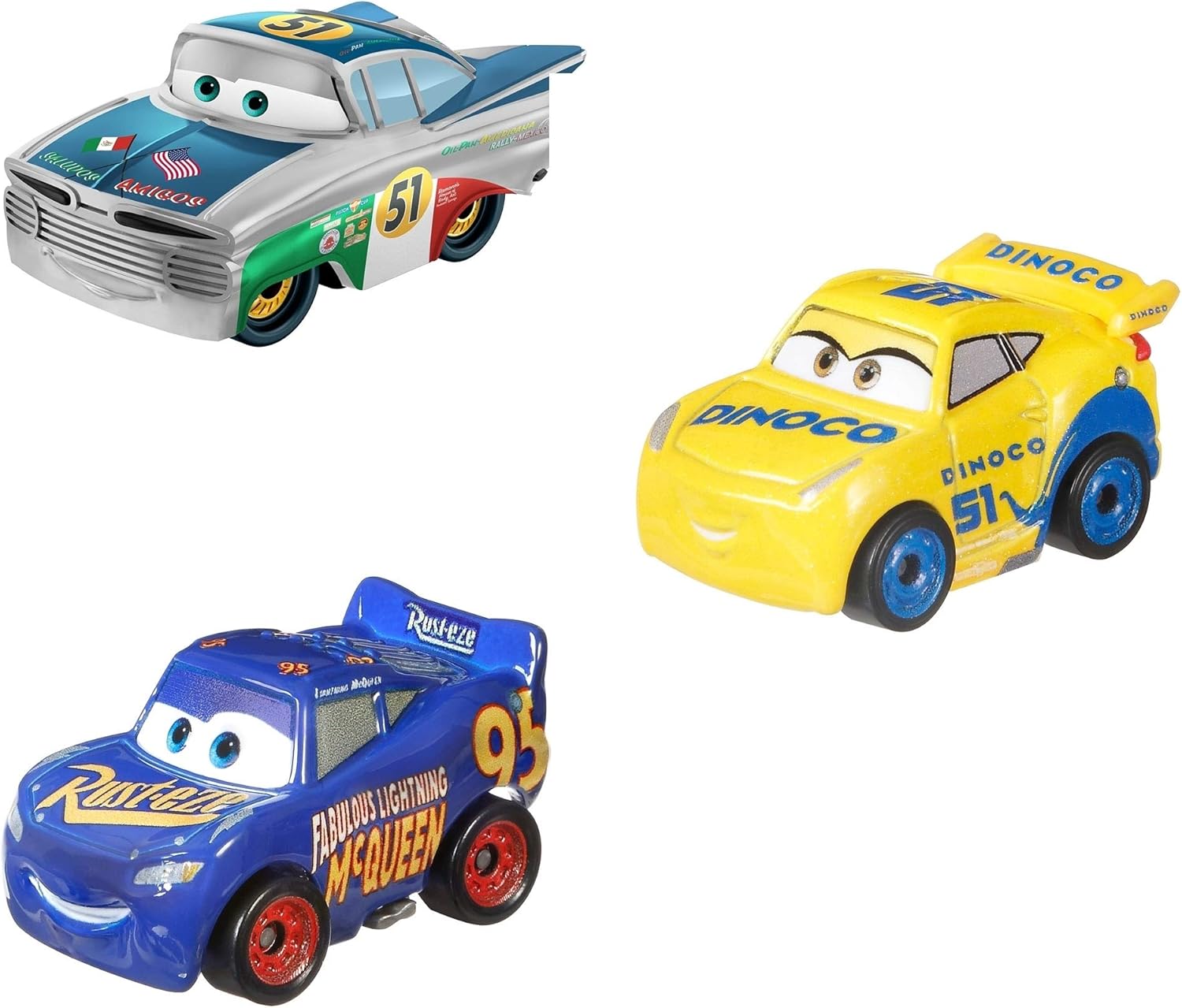 Disney and Pixar Cars Mini Racers 3-Pack - Metal Die-Cast Toy Vehicles for Kids 3+ 3