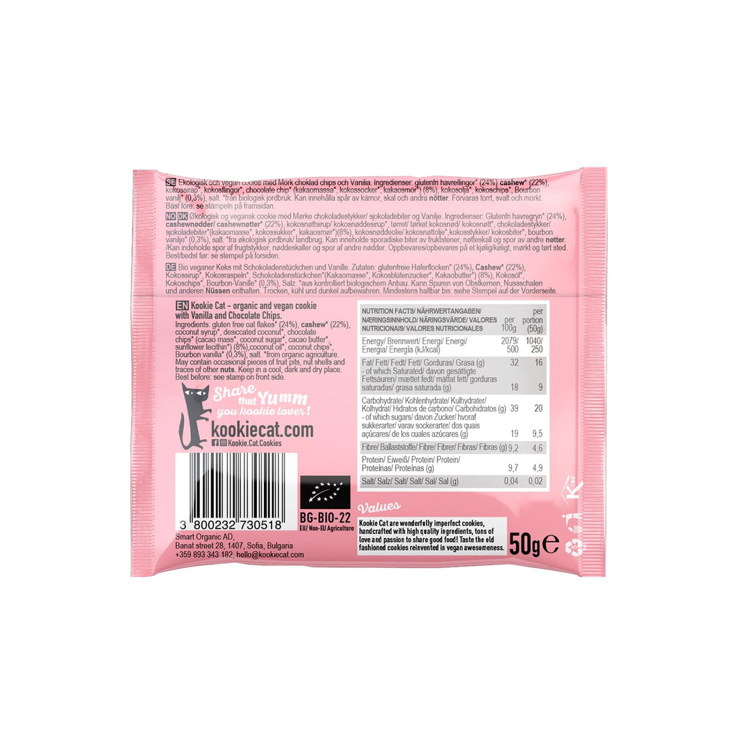 Kookie Cat Vanilla Choc Chip - Individually Wrapped Vegan Gluten-Free Cookies