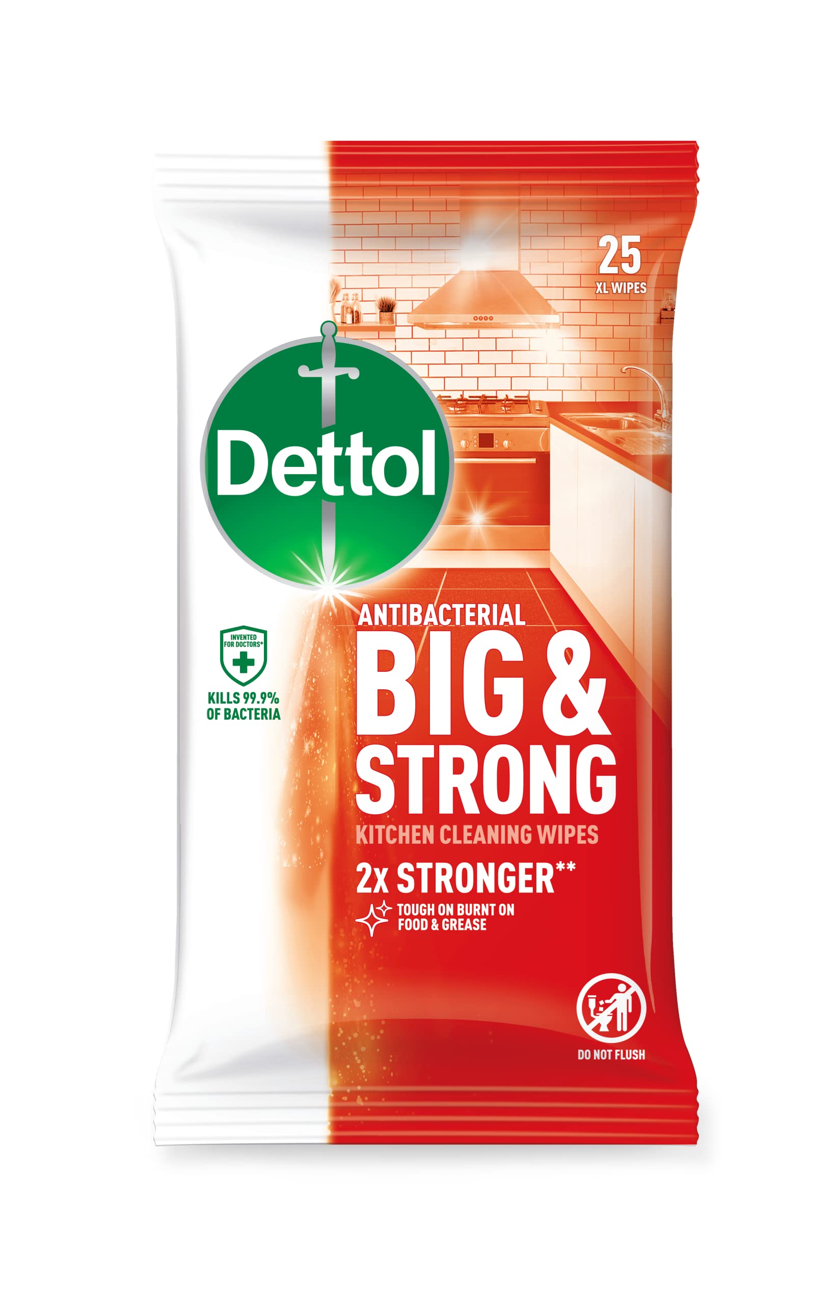Dettol Big & Strong Kitchen Surface Cleaning Wipes - Kills 99.9% Bacteria | 2X Stronger | 25 Count