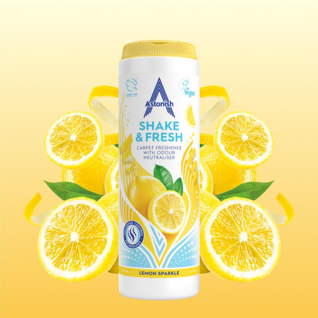 Astonish Shake & Fresh Carpet Freshener - Lemon Sparkle Scent (Multipack of 3 Bottles)