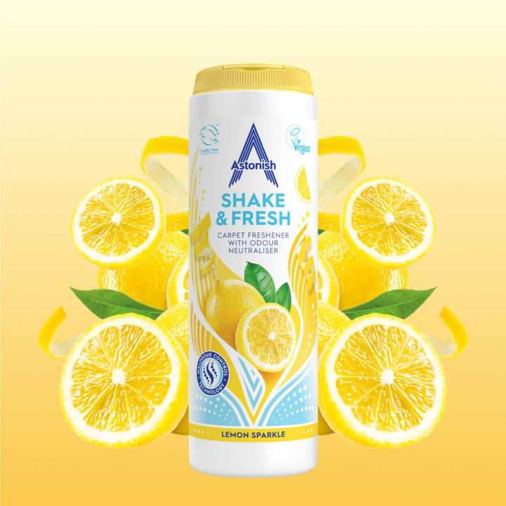 Astonish Shake & Fresh Carpet Freshener - Lemon Sparkle Scent (Multipack of 3 Bottles)