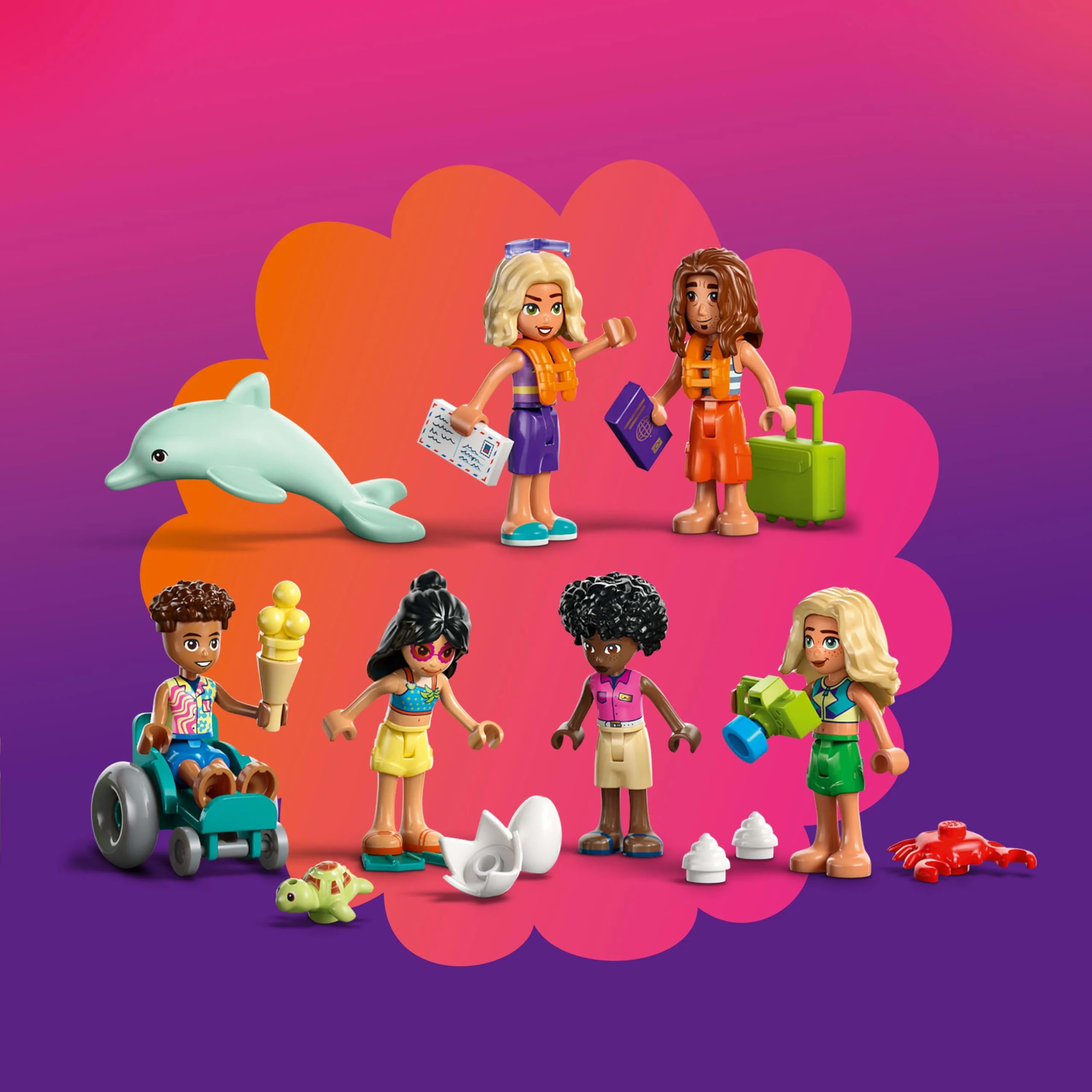 LEGO Friends Family Holiday Beach Resort Toy - 1140-Piece Playset with 6 Mini Dolls & Turtle Figure