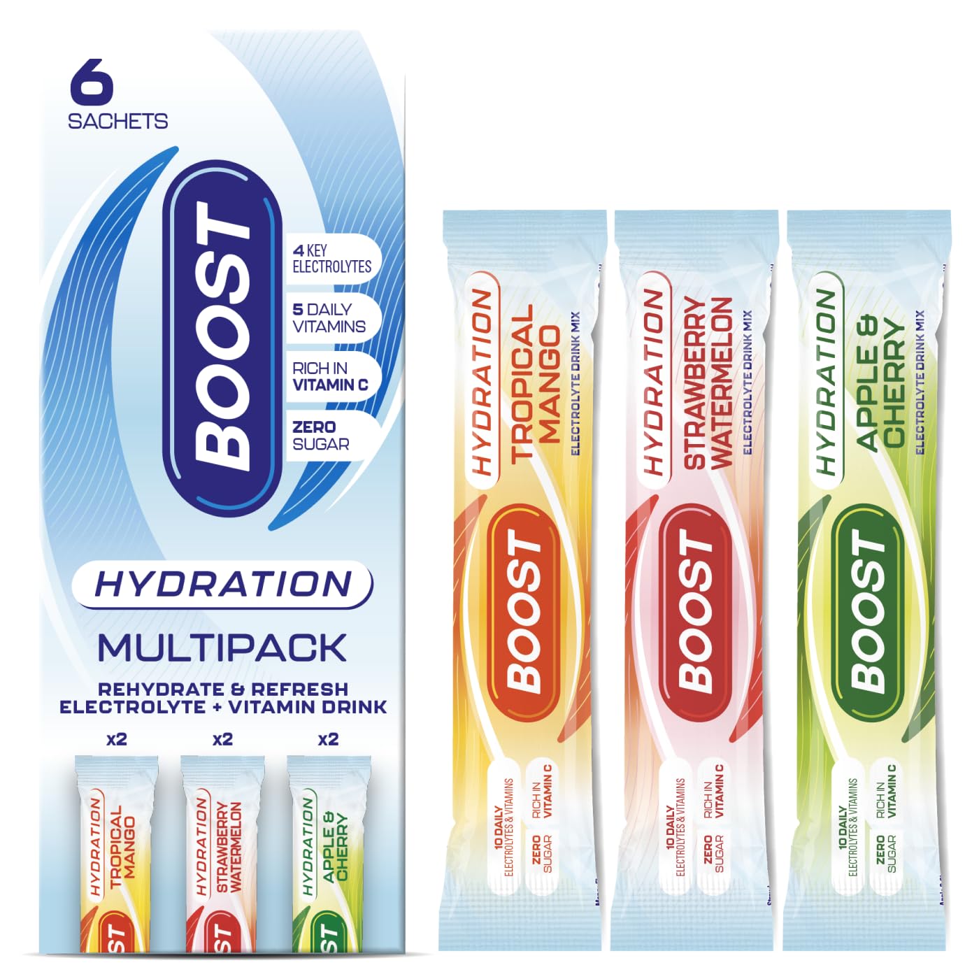 Boost Hydration Powder Mixed Flavour Assortment - Zero Sugar Electrolytes | 6 x 7g Sachets 1