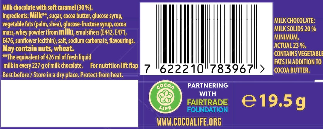 Cadbury Dairy Milk Freddo Caramel Chocolate Bar 19.5g (Pack of 60 Bars)