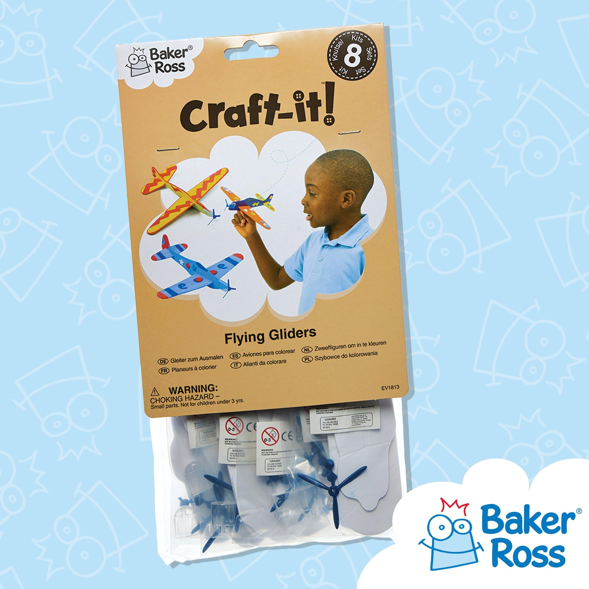 Baker Ross Make Your Own Flying Gliders - Pack of 8, 7 Inch Gliders, Assorted Colors 5