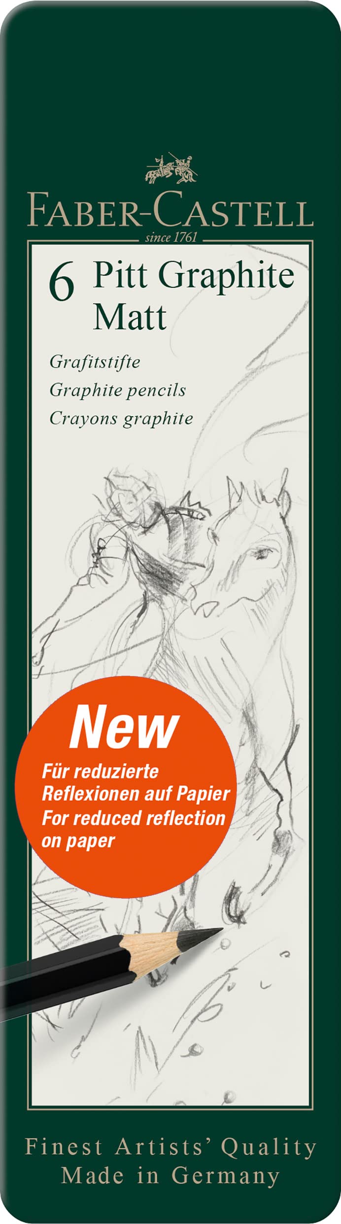 Faber-Castell Art & Graphic Pitt Graphite Matt Pencil - Ultra Matt Laydown | 8 Degrees HB to 14B | Tin of 6