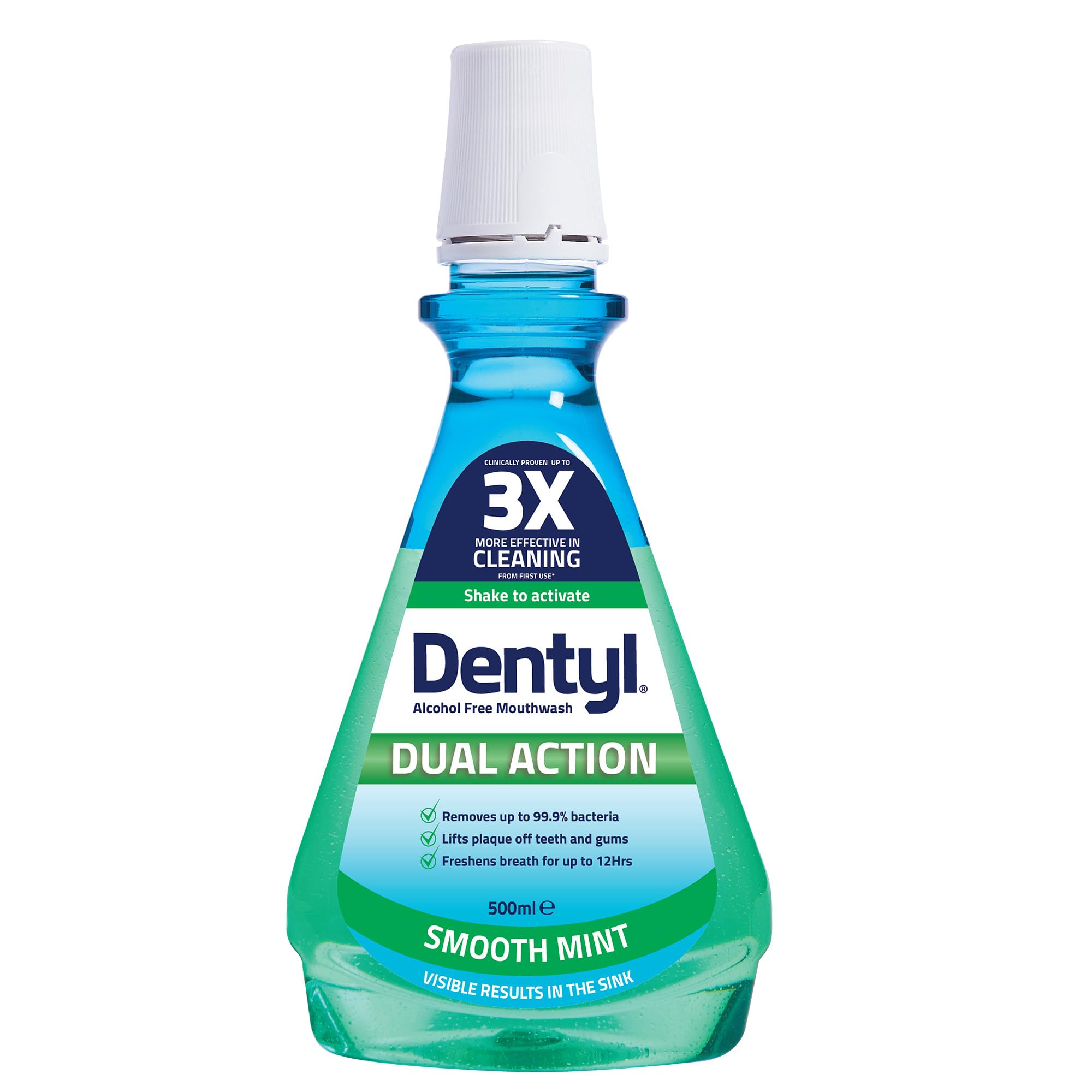 Dentyl Dual Action Smooth Mint Mouthwash - Alcohol Free with Fluoride, 500ml