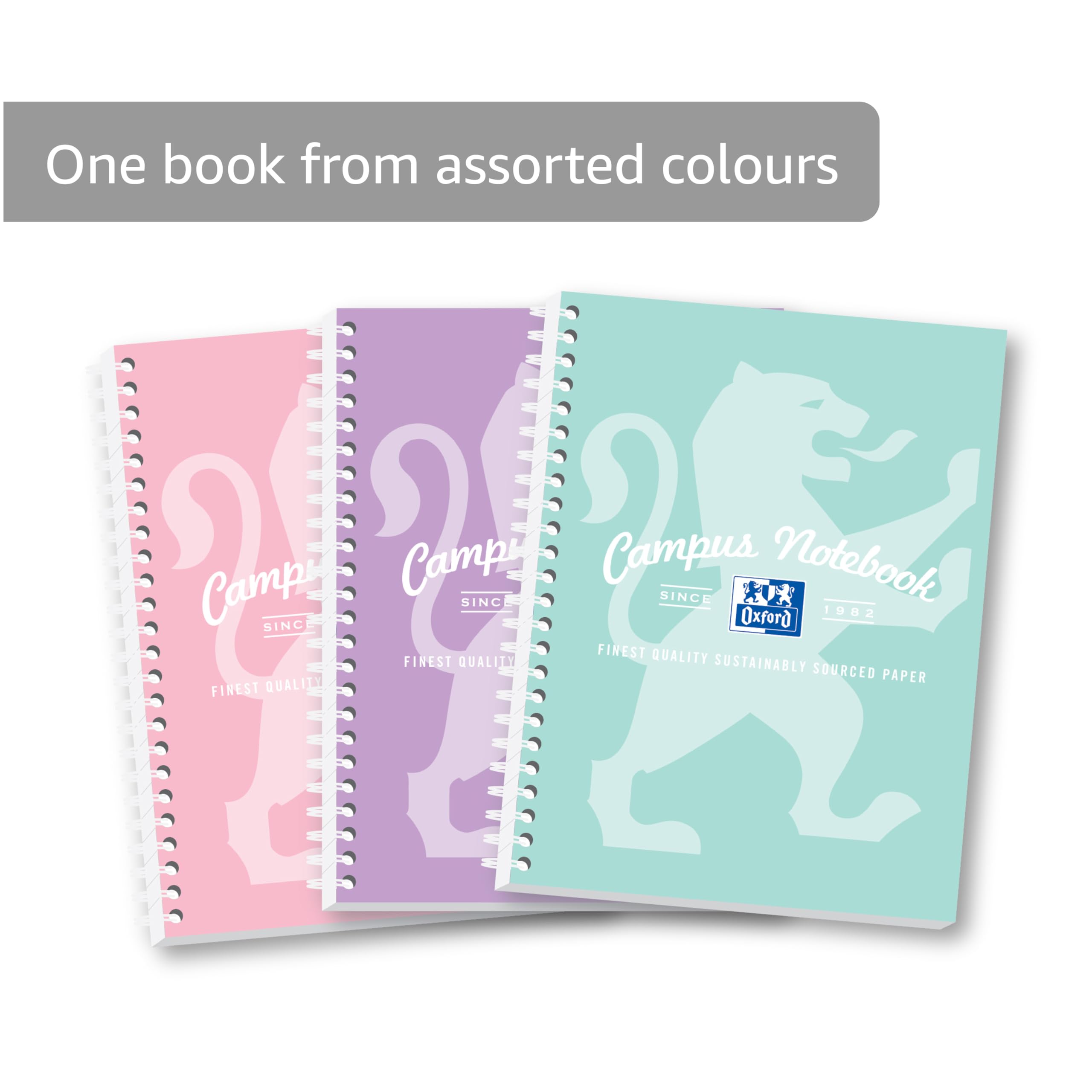 Oxford Campus A5 Wirebound Notebook - 140 Pages, 8mm Lined with Margin, Pastel Colors | PEFC Certified