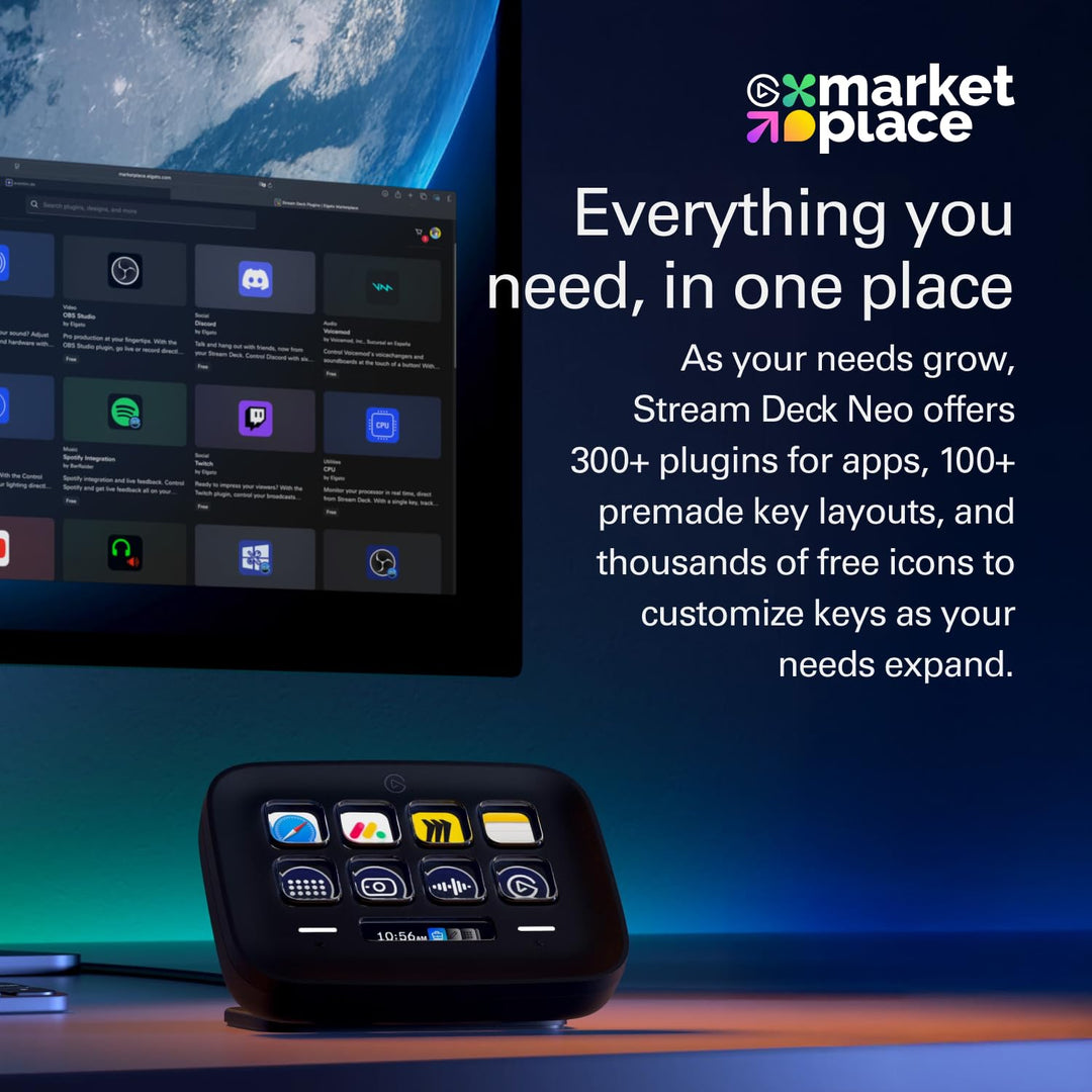 Elgato Stream Deck Neo (Black) – 8 Customisable Keys, 2 Touch Points, Speed