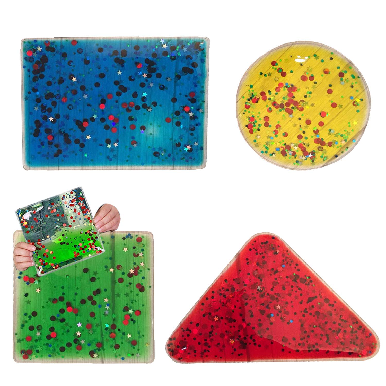 Sensory Gel Shapes with Glitter & Colourful Liquid - Squidgy Jelly Fidget Toy for Toddlers 24 Months+ 1