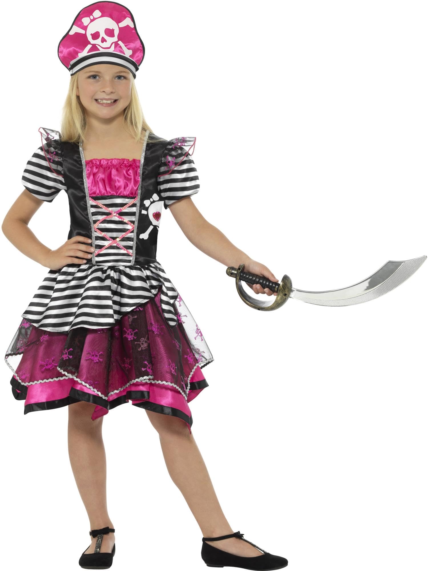 Smiffys Pirate Girl Costume - Dress & Hat | Age 4-6 | Black & Pink 1