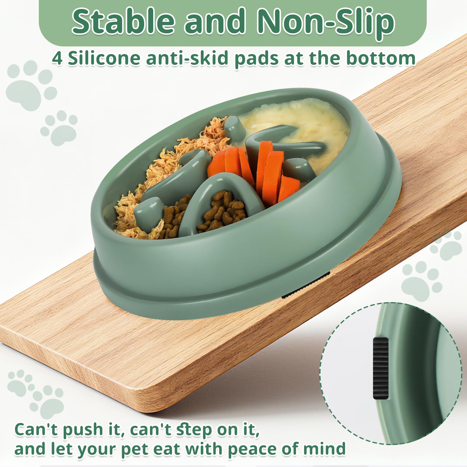 MOXYOY Slow Feeder Dog Bowl - Anti-Slip Base, Anti-Choke Design | Set of 3 Green Bowls 5