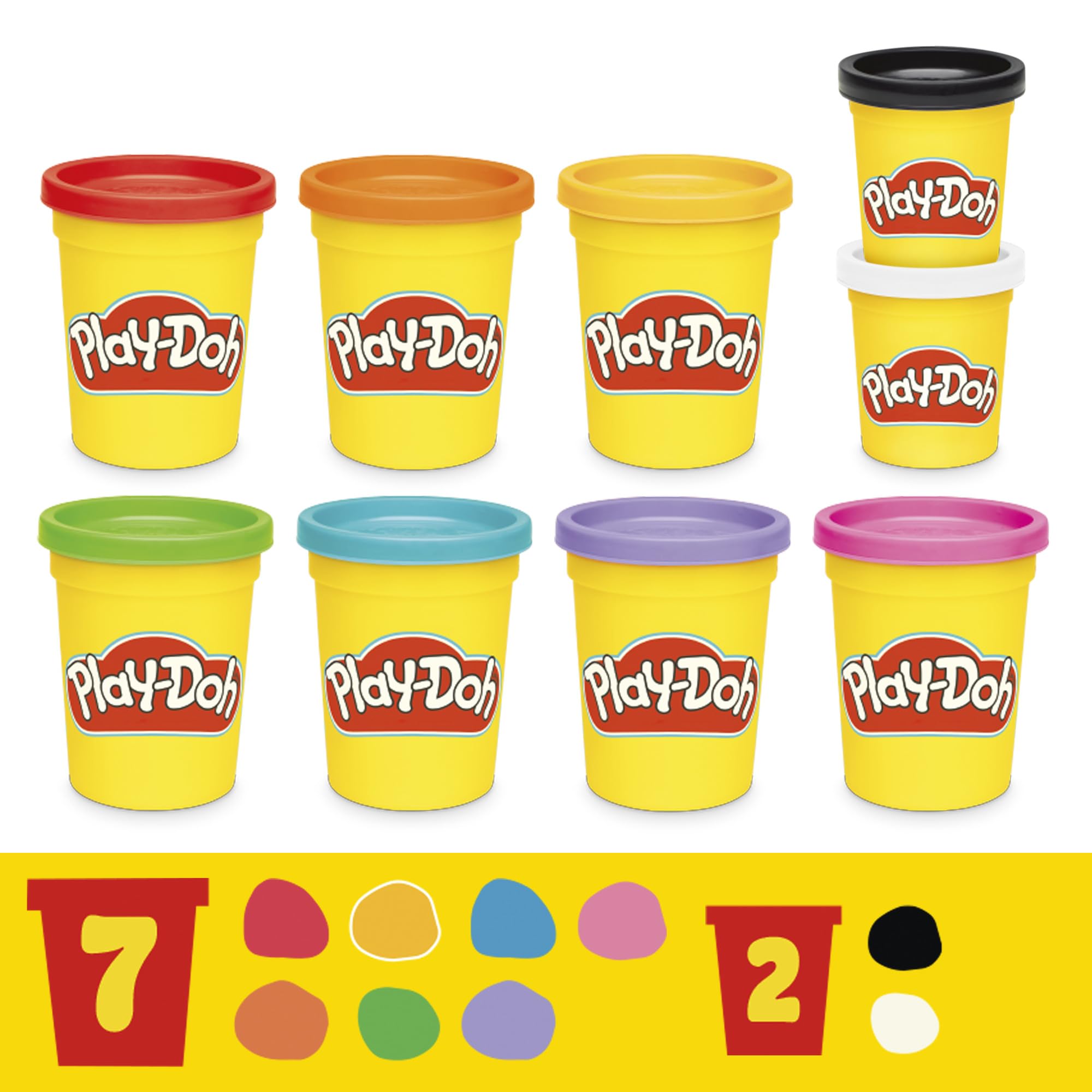 Play-Doh Favorite Colors 9-Pack Set with 7 Large & 2 Small Cans – Red, Orange, Yellow, Green, Blue, Purple, Pink, Black, White 7