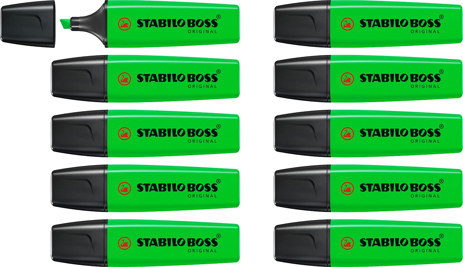 STABILO BOSS ORIGINAL Highlighter - Green | Pack of 10 | 2mm & 5mm Line Widths 1