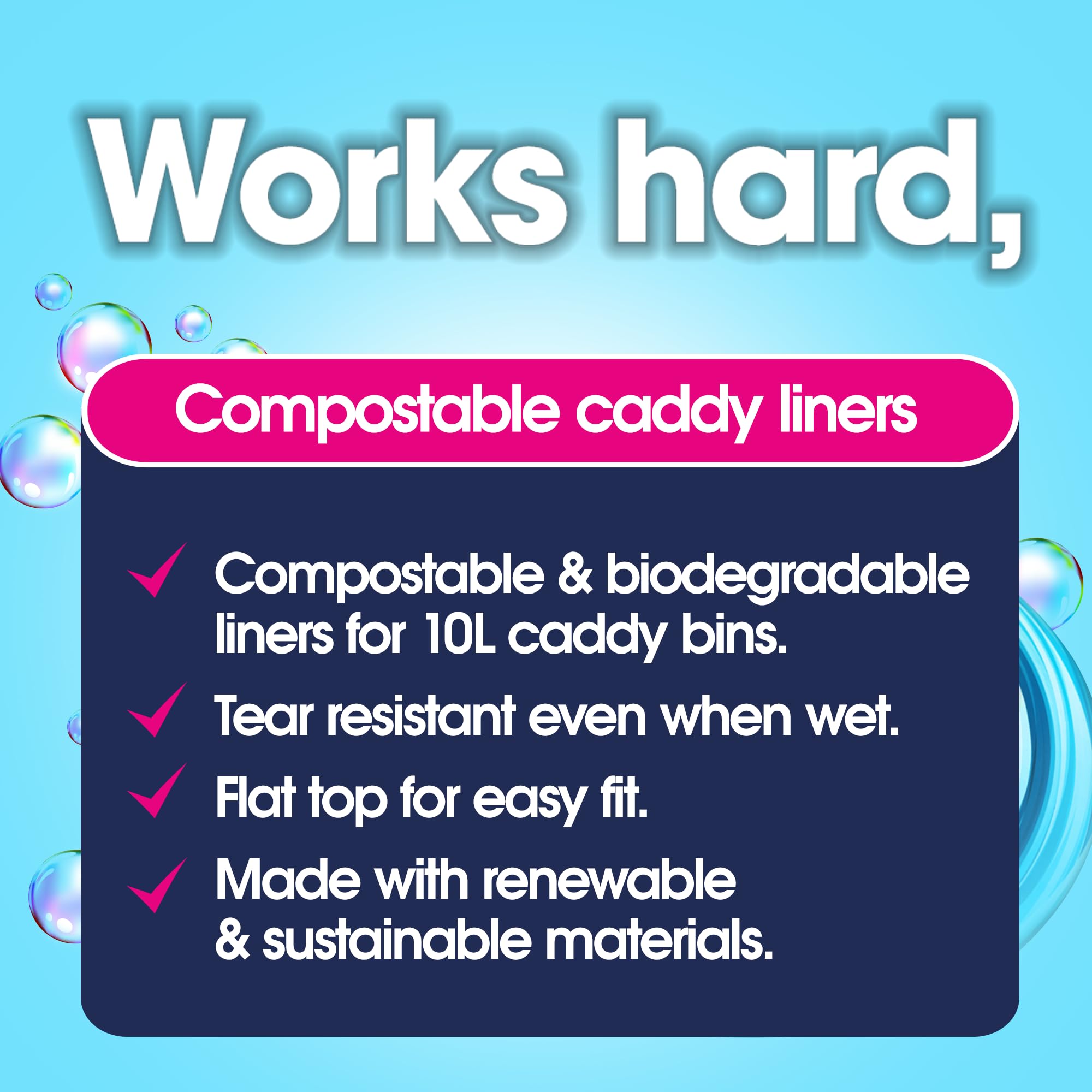 Ecozone 10L Compostable Caddy Liners, 100% Biodegradable Plant-Based Bin Bags 6