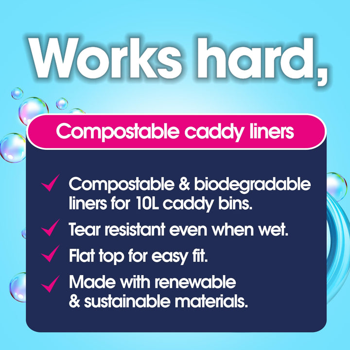 Ecozone 10L Compostable Caddy Liners, 100% Biodegradable Plant-Based Bin Bags