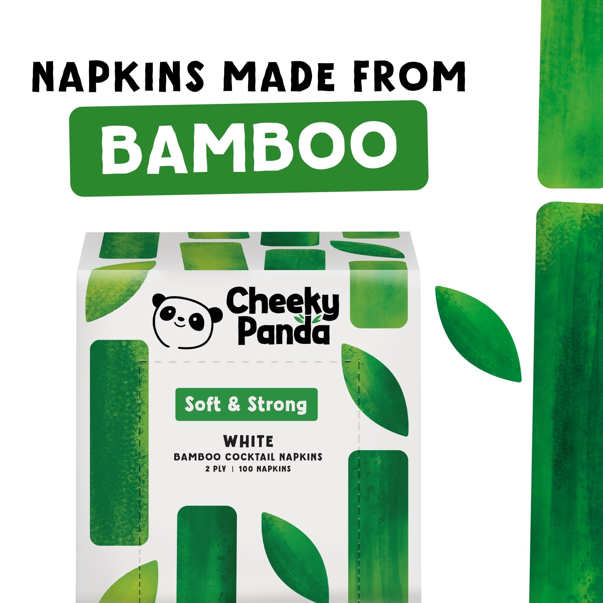 The Cheeky Panda Bamboo Paper Disposable Napkins - 2 Ply, 25 x 25cm, Pack of 100 White Serviettes 3