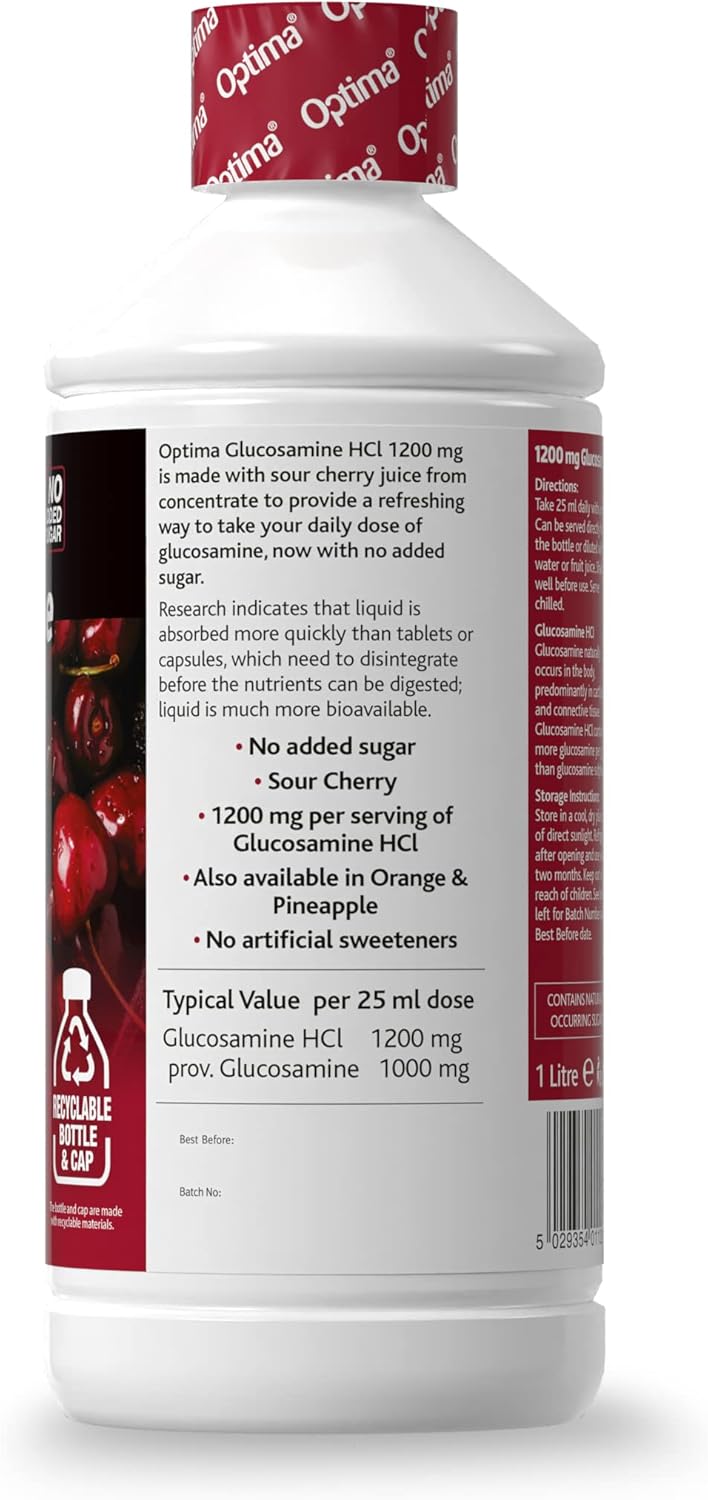 Optima Glucosamine HCl 1200 mg with Sour Cherry Juice Concentrate, No Added Sugar, Vegan Liquid Supplement