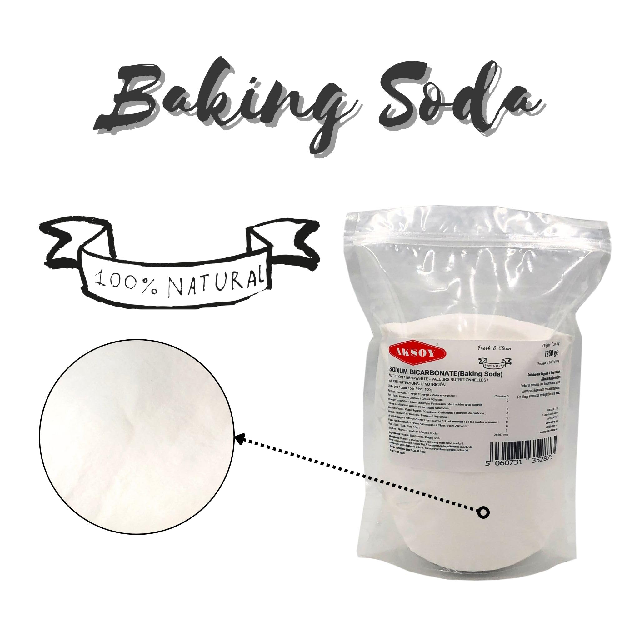 Aksoy Pure Baking Soda 1250g - Sodium Bicarbonate Powder for Baking & Cleaning 7