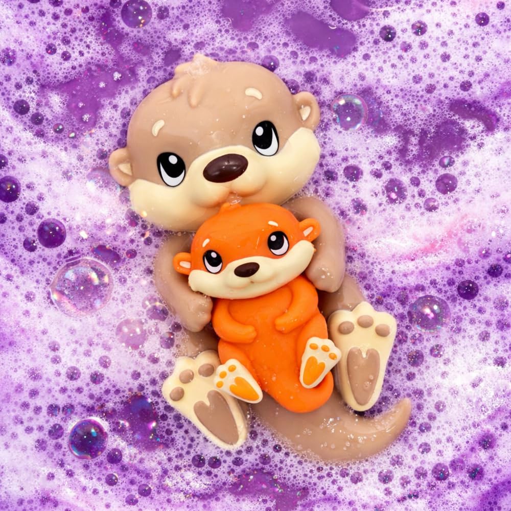 ZIMPLI Baff Buddies Mama & Baby Otter Floating Bath Toy - Lavender Scented Bath Bombs | 3 Bath Bombs | Unisex Children