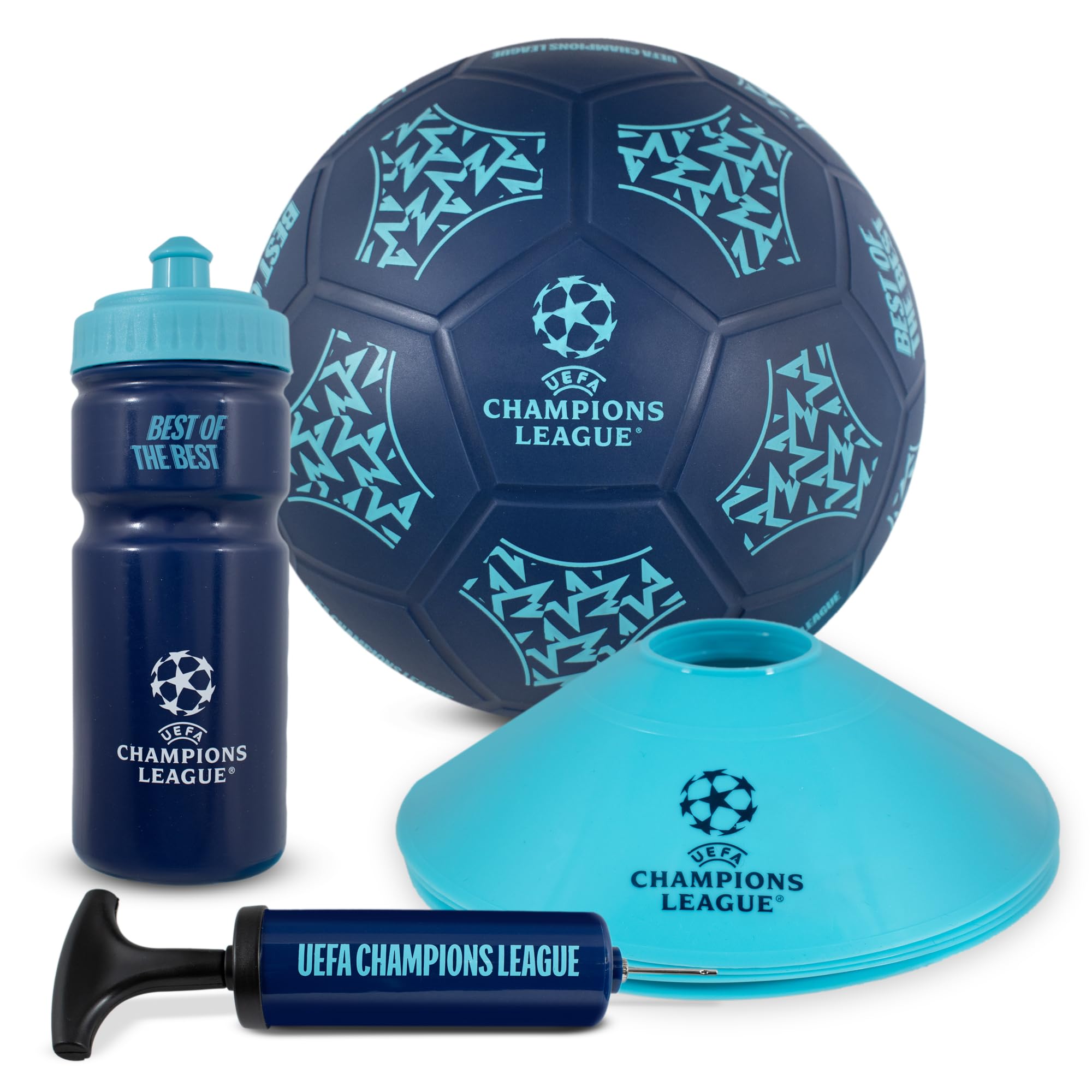 Hy-Pro UEFA Champions League Street Football Set - Size 5 Ball, Pump, Bottle & Cones | All Ages