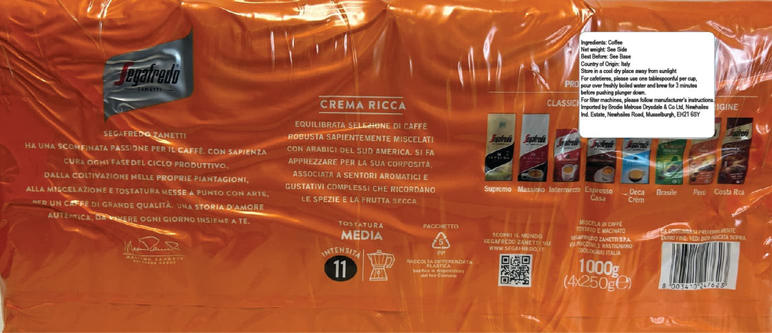 Segafredo Zanetti - Crema Ricca Ground Coffee (4 x 250g)