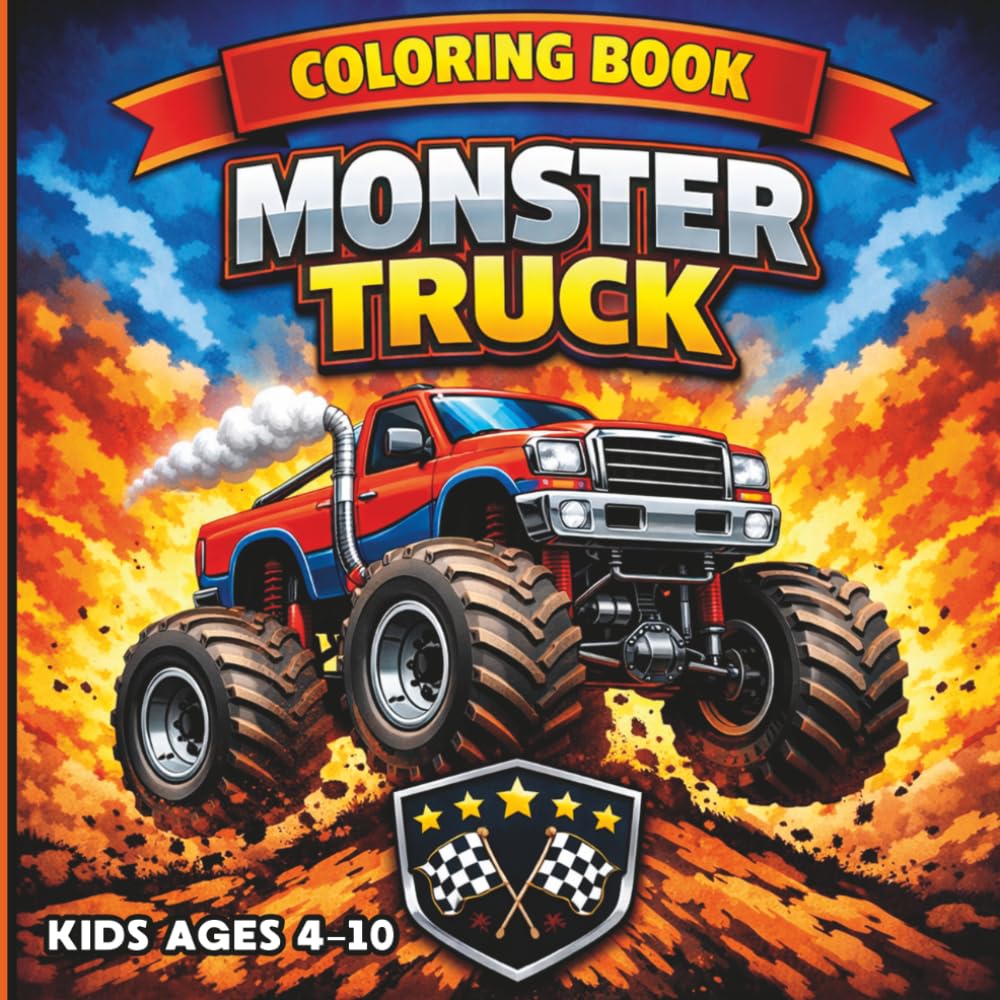 Ecom Editions Monster Truck Colouring Book for Kids Ages 4–10 | Paperback | 102 Pages