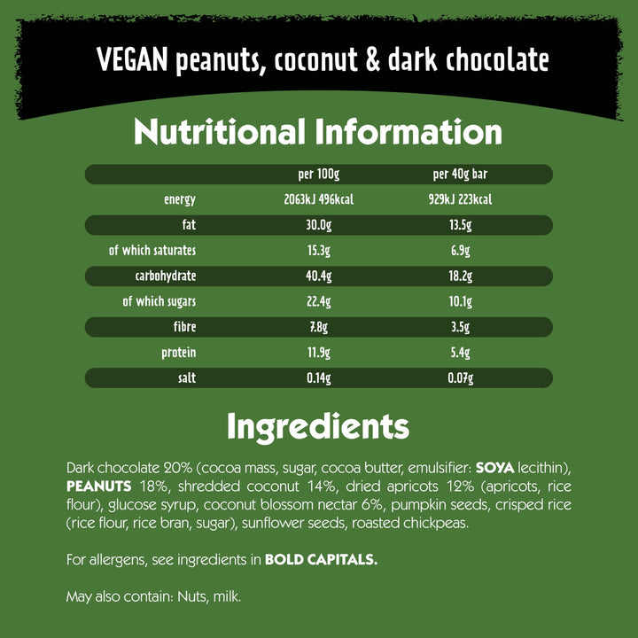 Eat Natural - Vegan Peanuts, Coconut & Dark Chocolate Fruit & Nut Bars (12 x 40g)