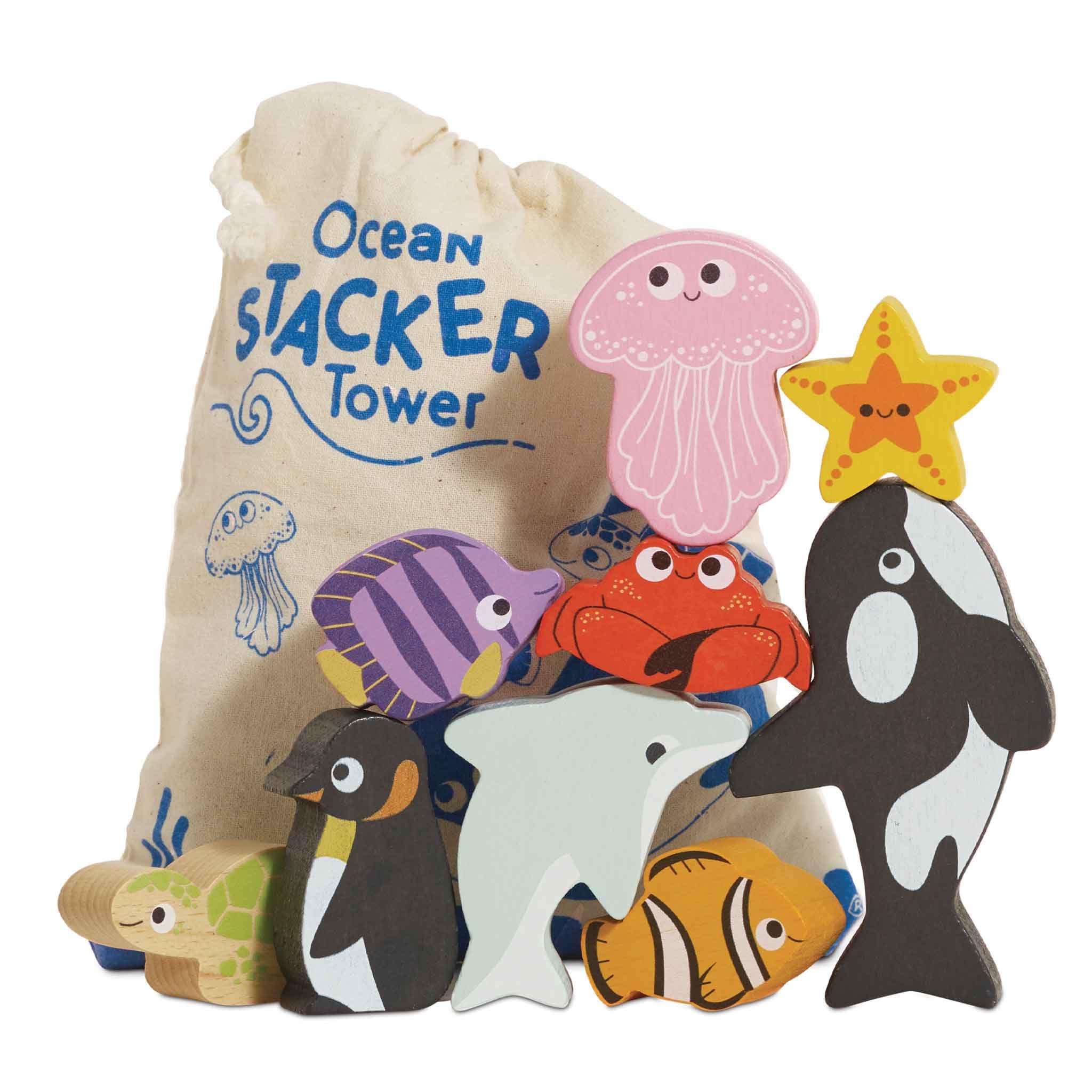 Le Toy Van Petilou Wooden Ocean Stacking Animals - Sensory Play & Motor Skills Development | Ages 18m+ 1