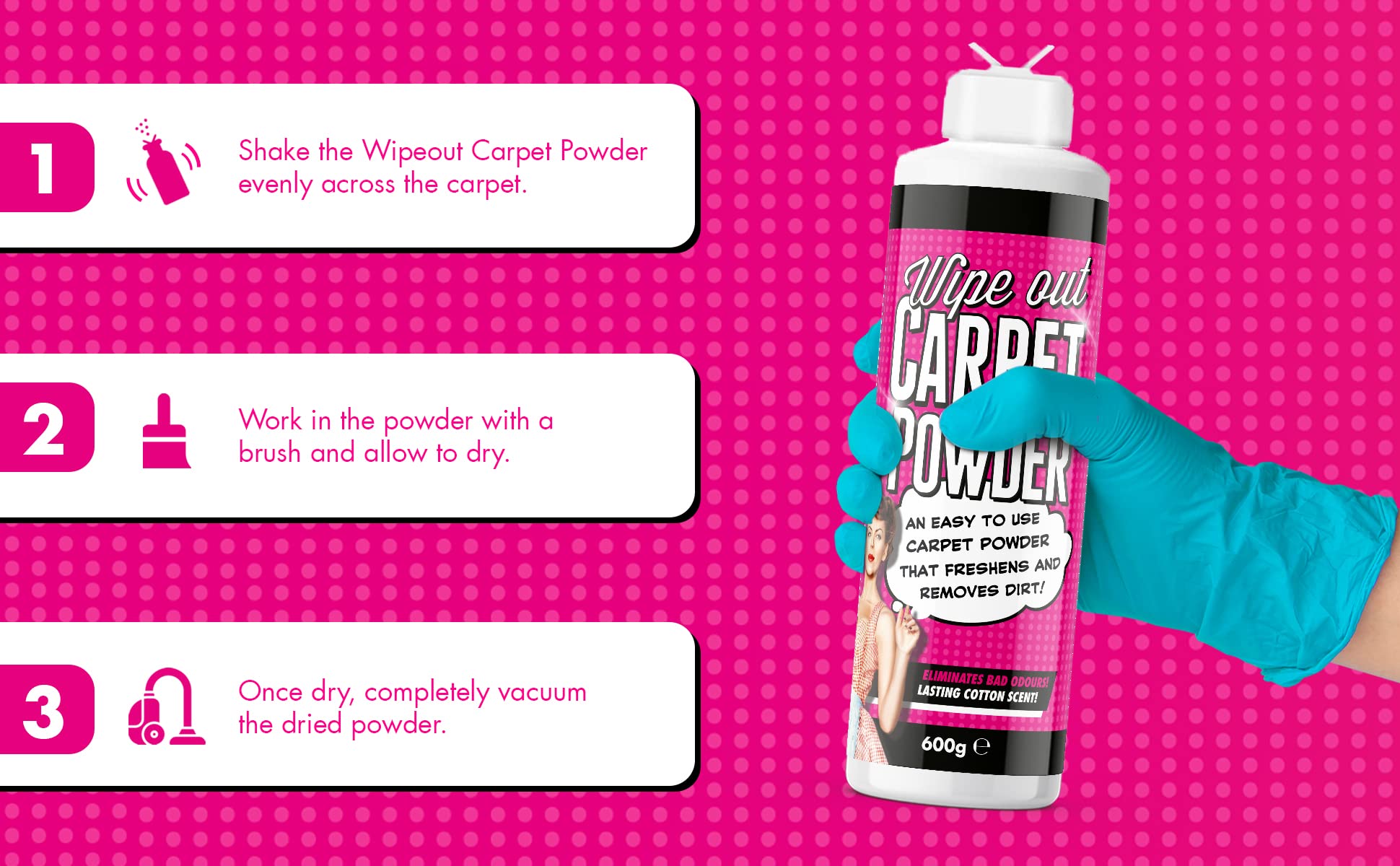 Wipeout - Magic Carpet Powder 600g | Stain & Odour Remover for Carpets & Fabrics 3