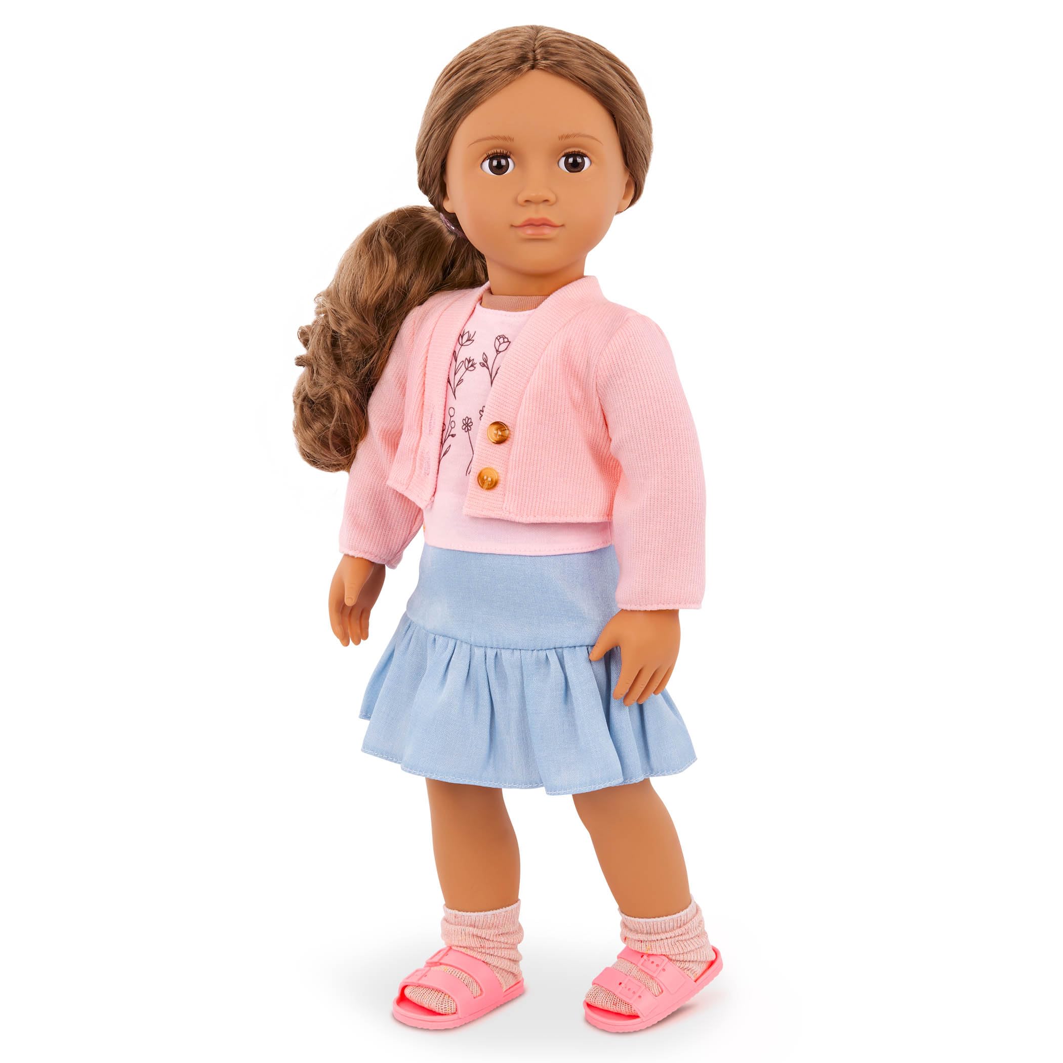 Our Generation 18-inch Doll Country Charm Outfit - Floral Top, Pink Sweater, Blue Skirt 2