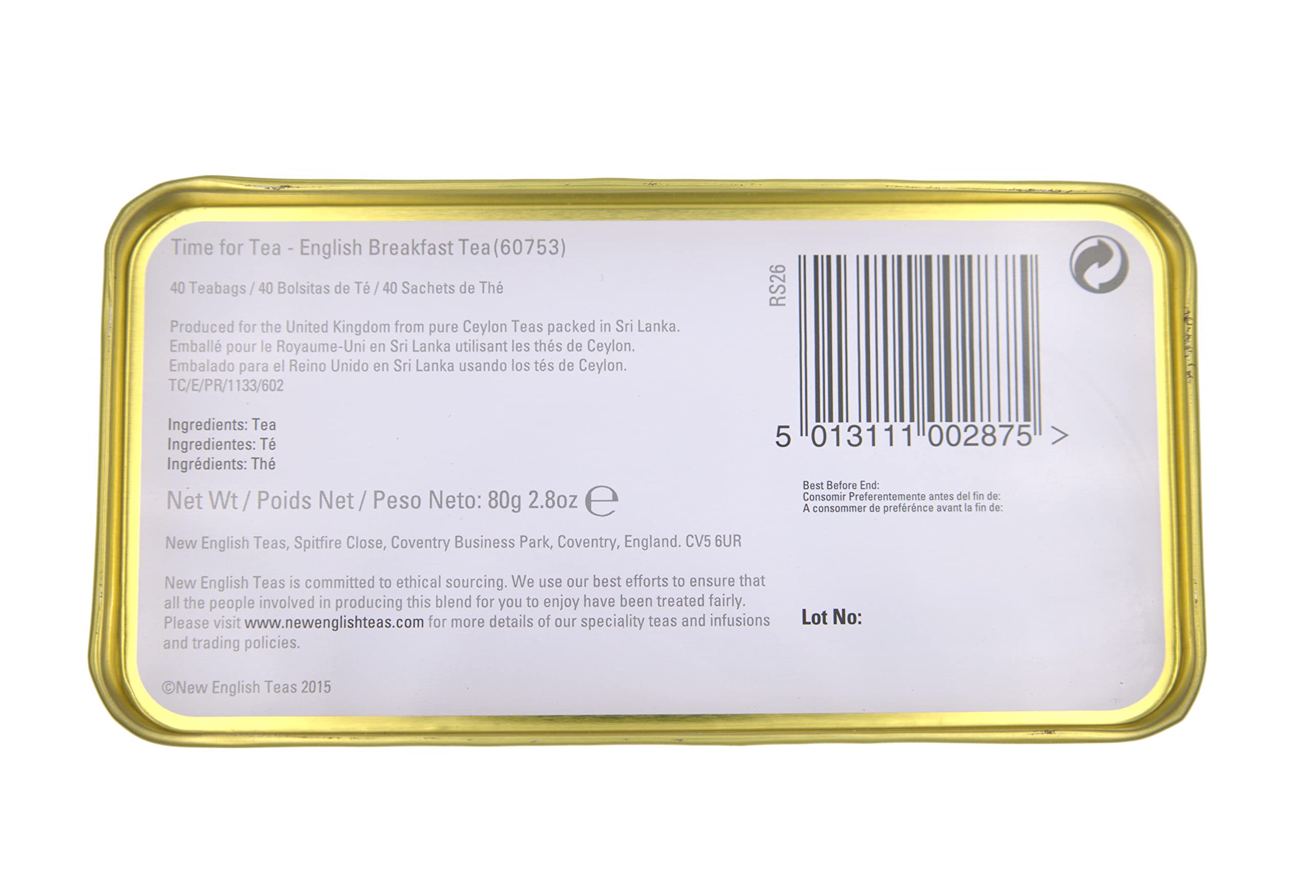 New English Teas Time for Tea - English Breakfast Tea Tin with 40 Foil-Wrapped Teabags 4