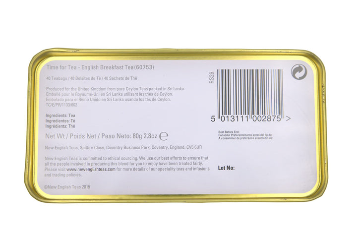 New English Teas Time for Tea - English Breakfast Tea Tin with 40 Foil-Wrapped Teabags