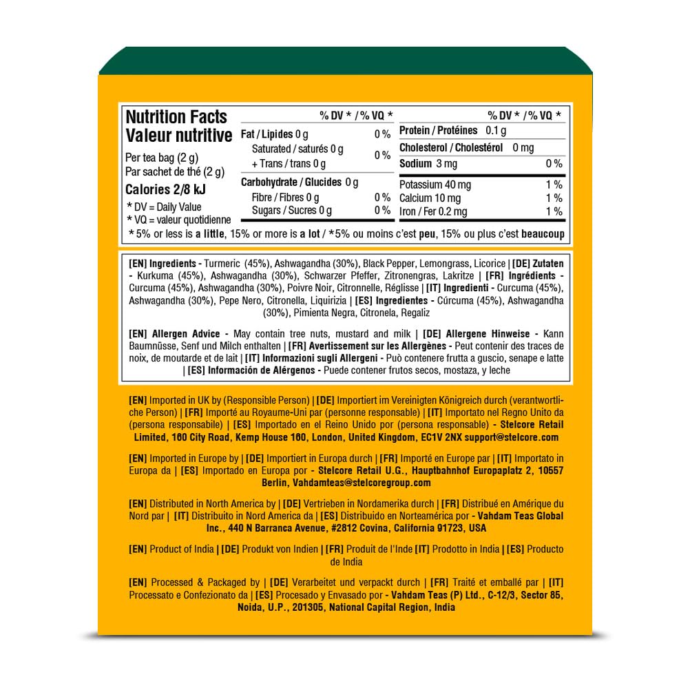 VAHDAM - Turmeric Ashwagandha Herbal Tea Bags (15 Count) 100% Pure Herbal Blend