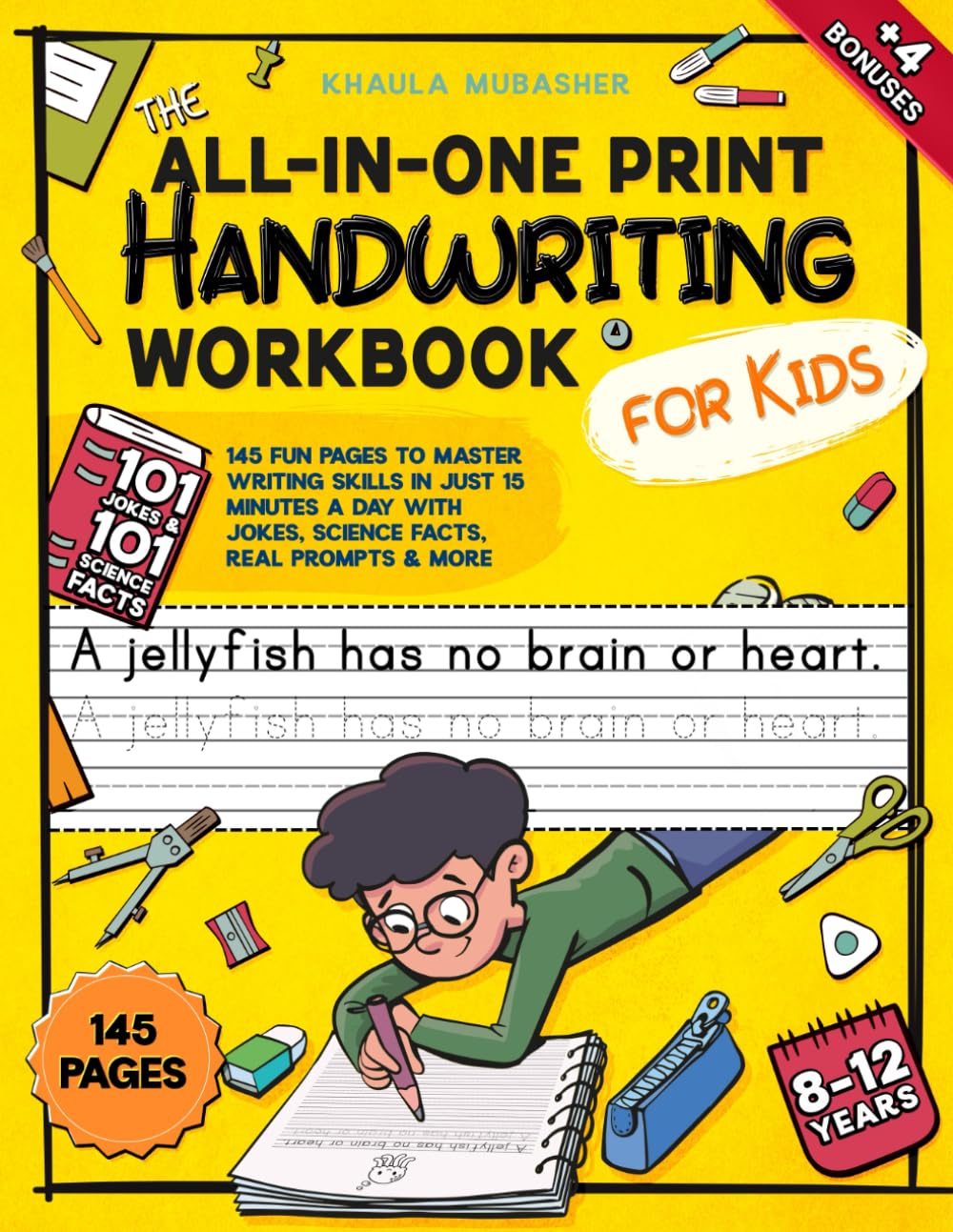 happy coil The All-in-One Print Handwriting Workbook for Kids - 145 Fun Pages | Ages 8-12 1
