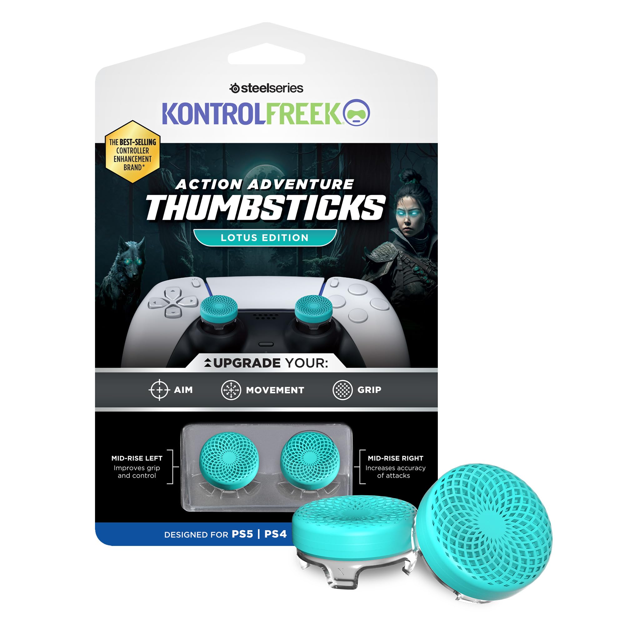 KontrolFreek Lotus Thumb Grips - Mid-Rise Height (6.1mm) | Blue-Green Rubber | For PS5 & PS4 1