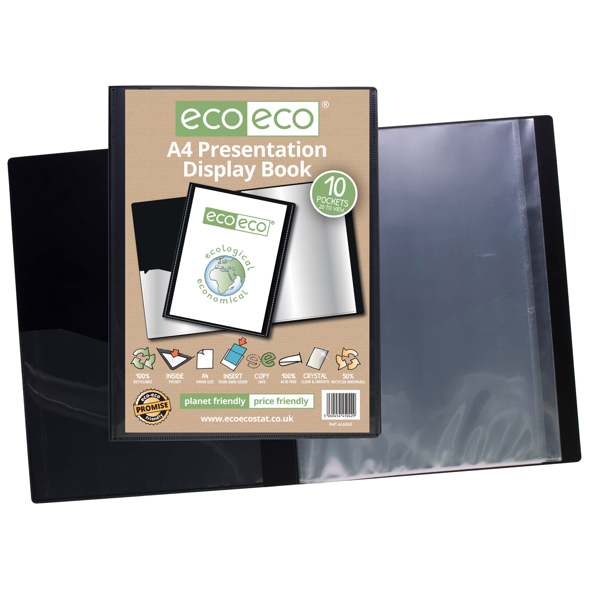 eco-eco 10 Pocket A4 Presentation Display Book - Pack of 2 Black | 50% Recycled Material 4