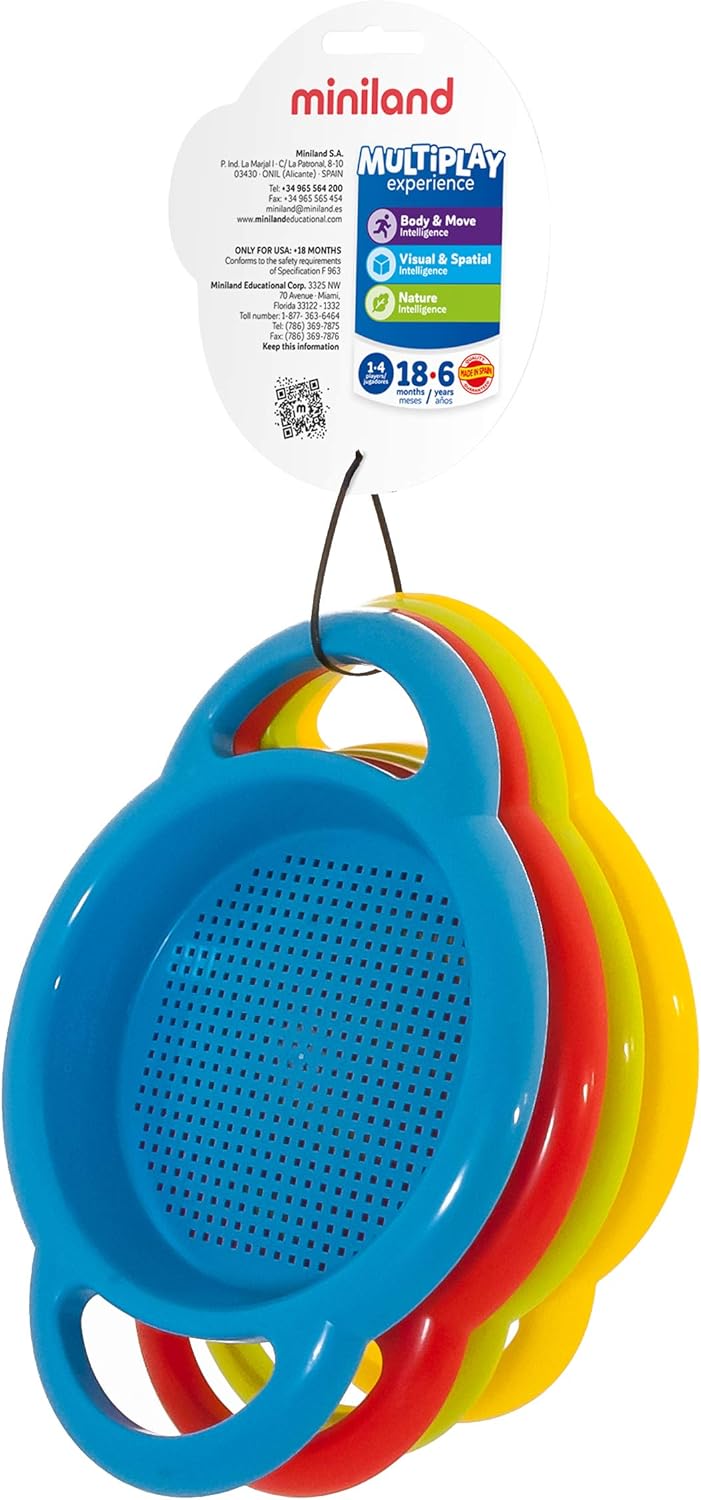 Miniland 4-Piece Special Sieve Set - Flexible Sand & Snow Playset for Toddlers 1