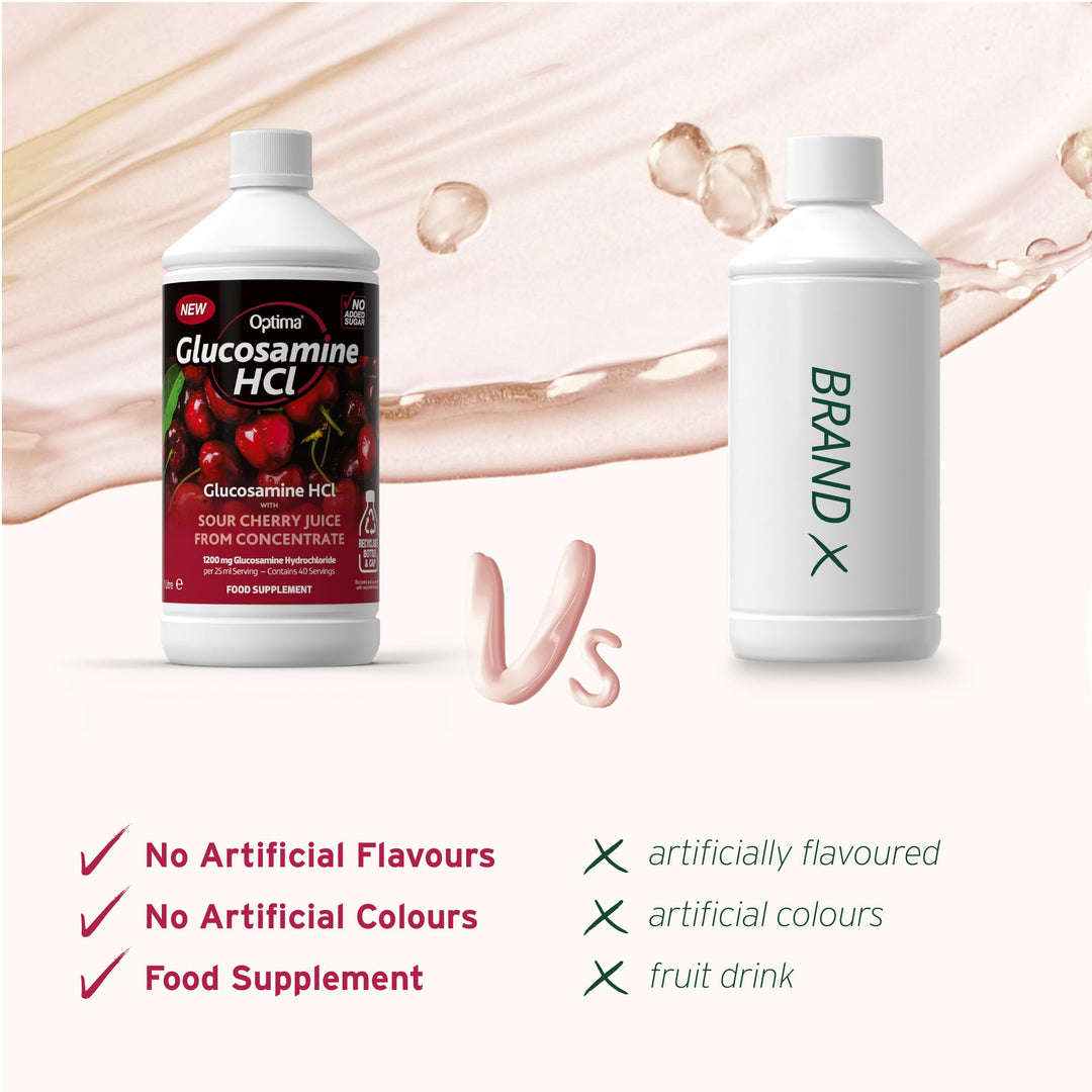 Optima Glucosamine HCl 1200 mg with Sour Cherry Juice Concentrate, No Added Sugar, Vegan Liquid Supplement
