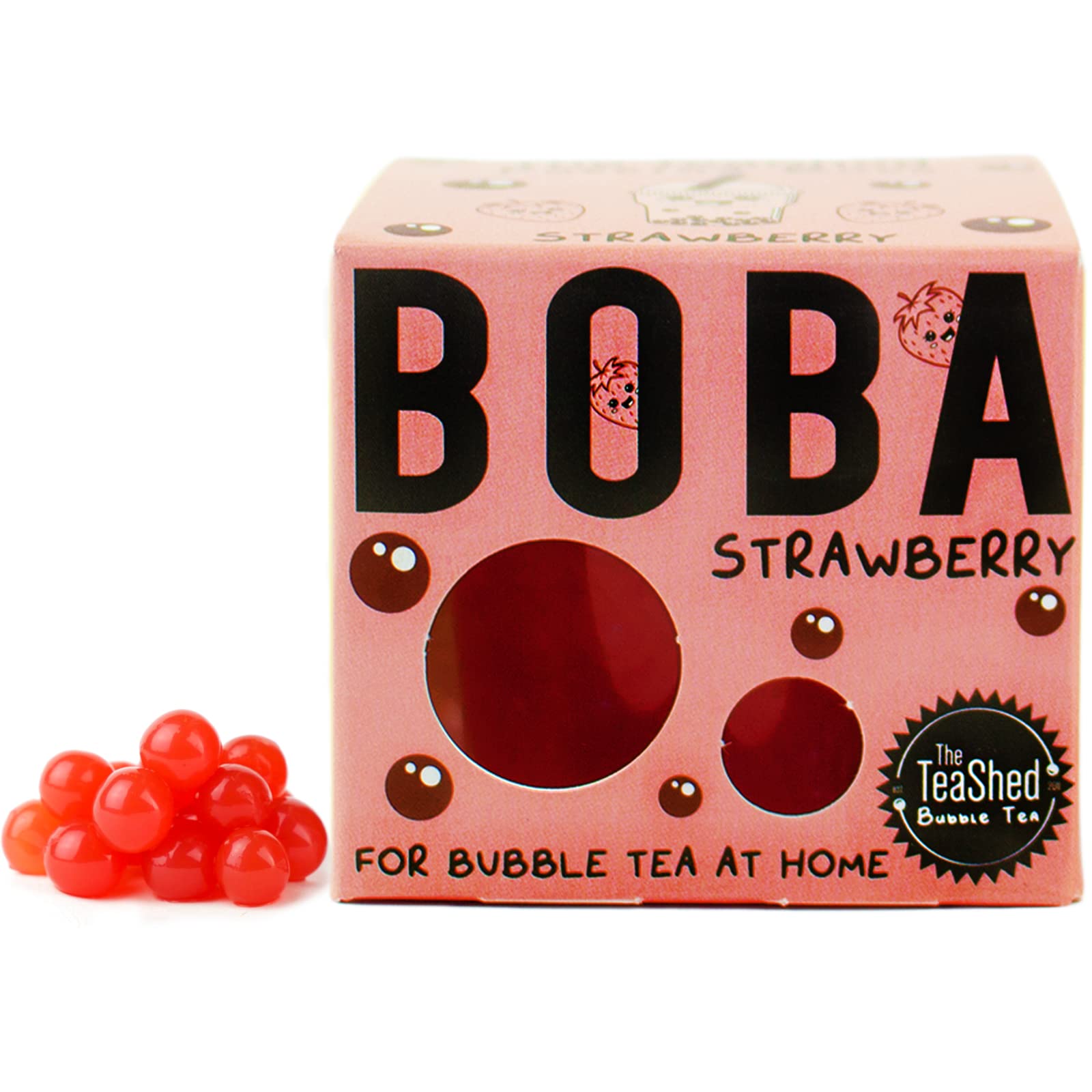 The TeaShed Bubble Tea Syrup Kit Gift Set - 3 Servings | Strawberry Popping Boba & Peach Syrup 6