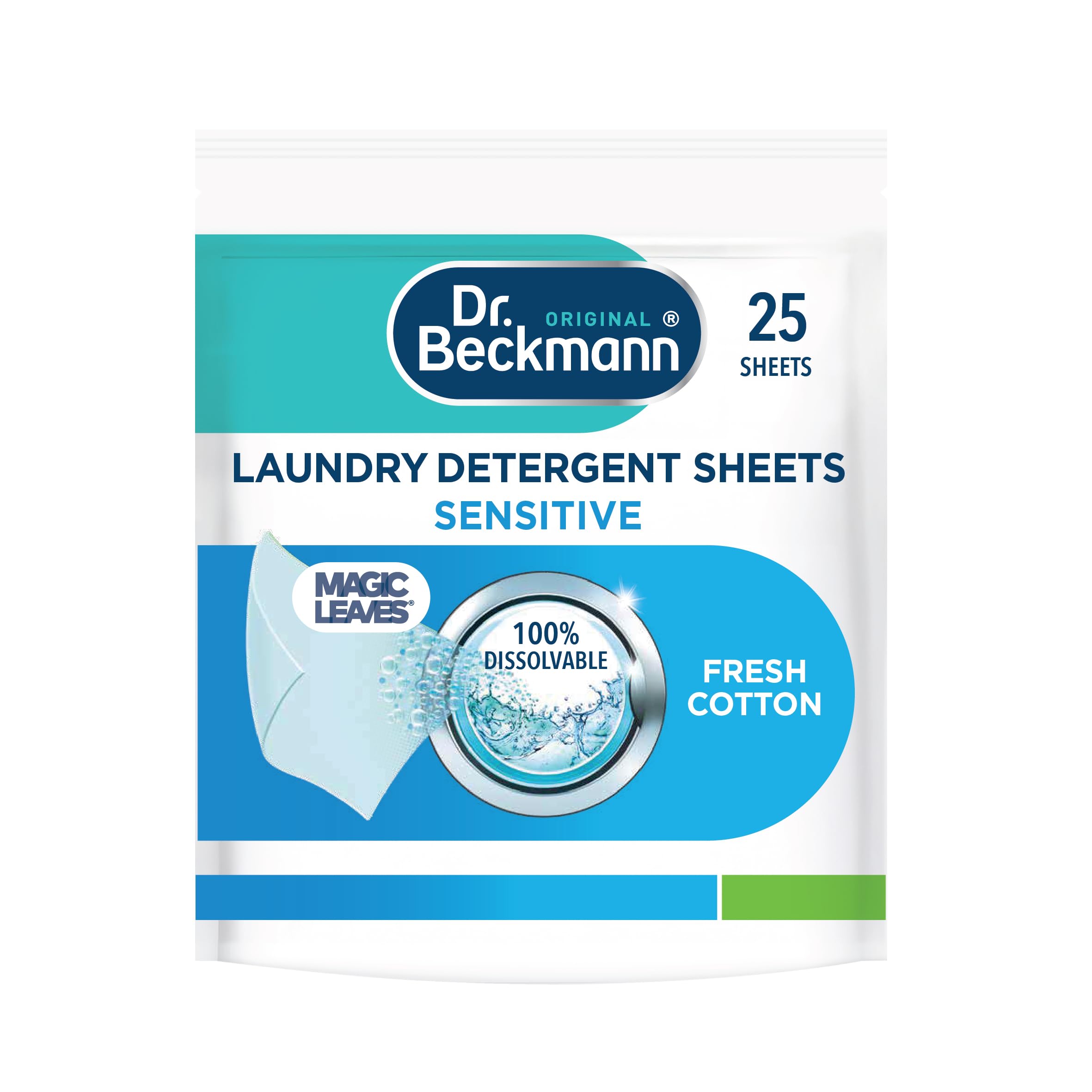 Dr. Beckmann Laundry Detergent Sheets Sensitive - 25 Count | 0% Colourants & Preservatives | Works from 20°C 1