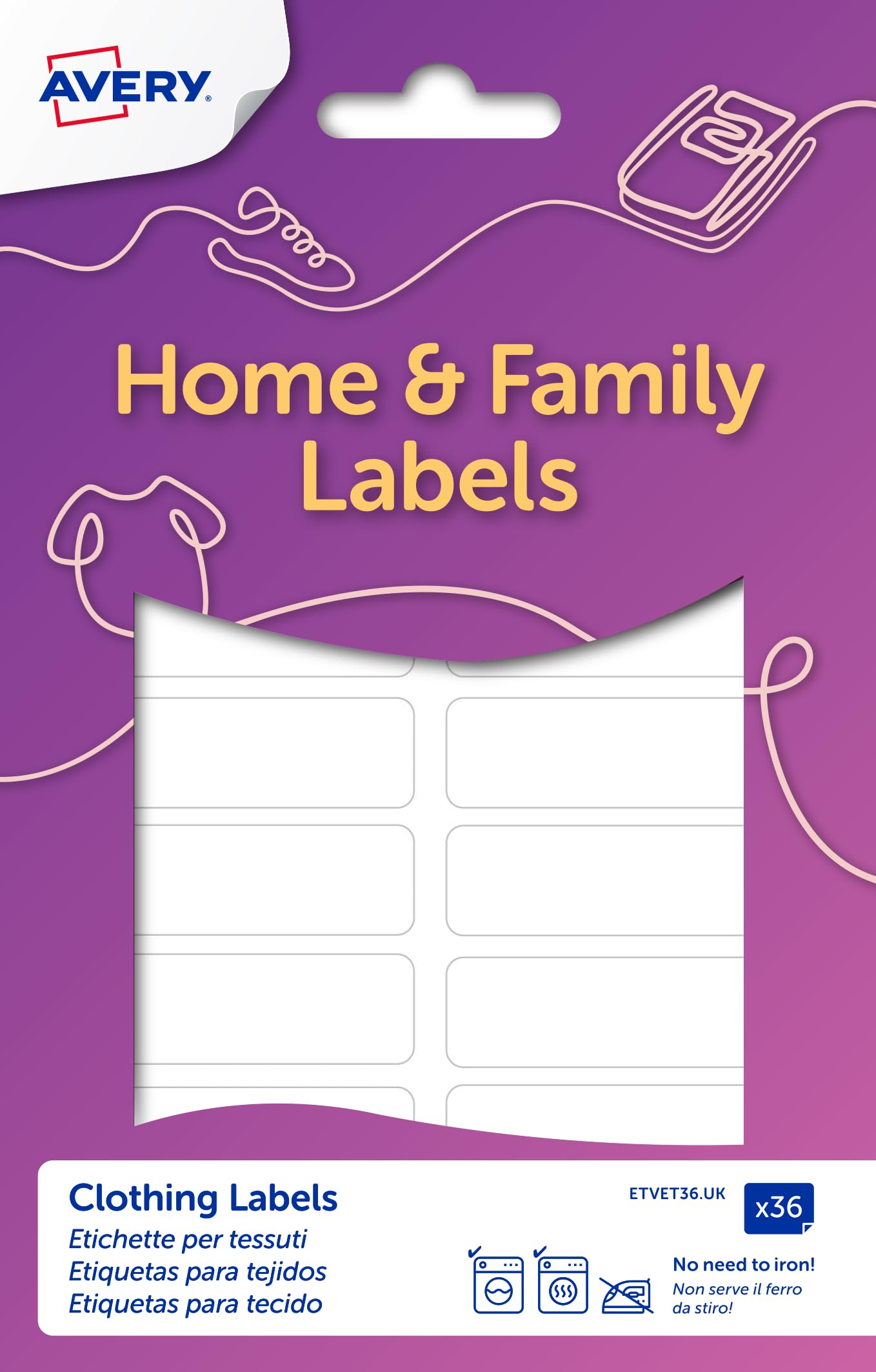 AVERY Clothing Labels - Stick On, Wash-Resistant Name Labels for School Uniforms | 36 Pack, 45 x 13mm 1