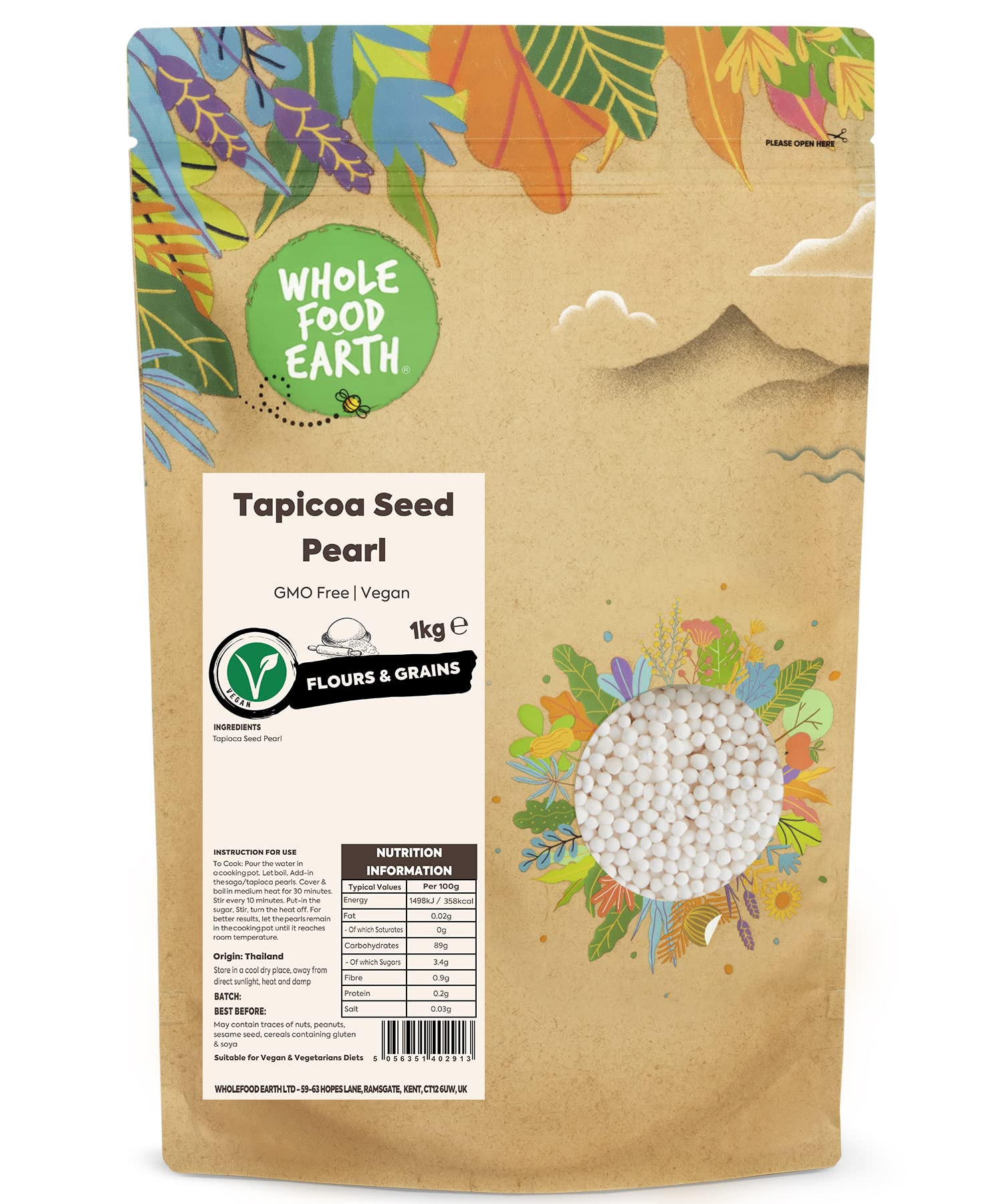 Wholefood Earth Tapioca Seed Pearl - 1 kg | GMO Free | Vegan Friendly 1