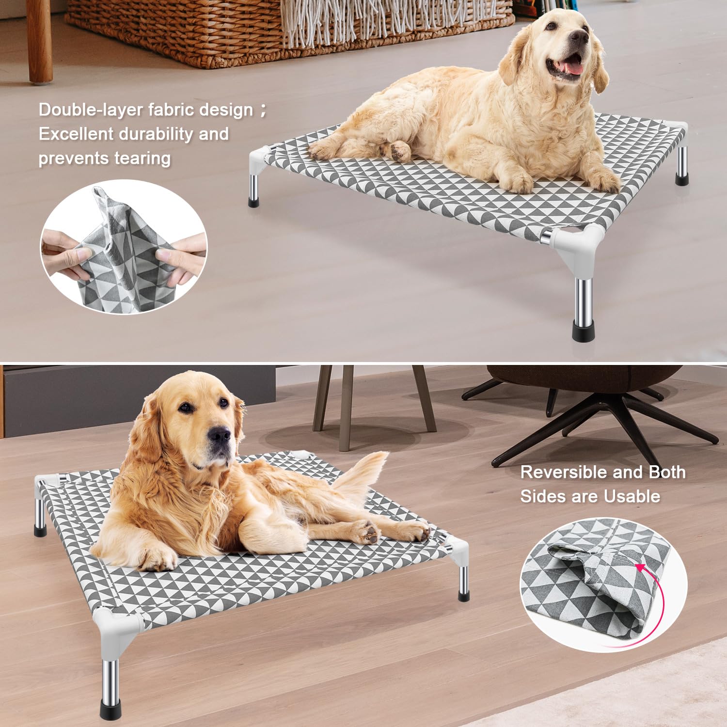 Kuntrust Elevated Outdoor Dog Bed - Breathable Cotton Fabric | Tool-Free Assembly | Grey 3