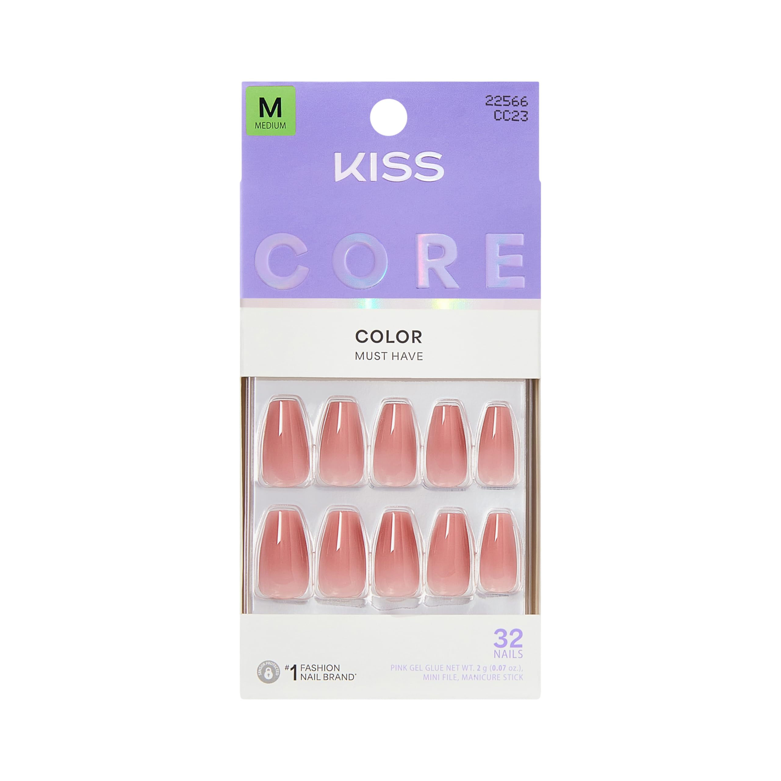 KISS CORE Color Press On Nails - Jubilation Pink Medium Coffin 32 Count