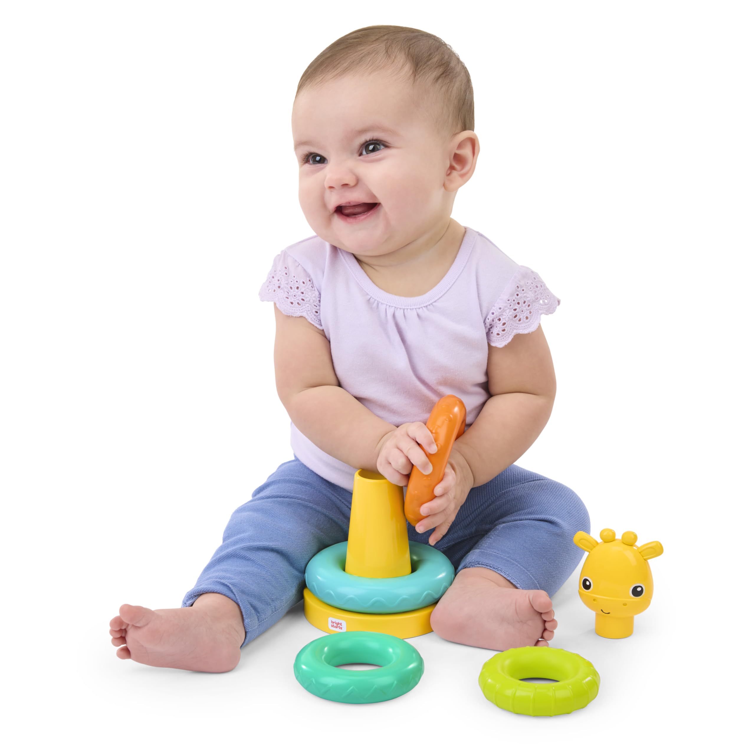 Bright Starts Giraffe Tower Stacking Toy - Fine Motor Skills Development | Ages 6 Months+ 7