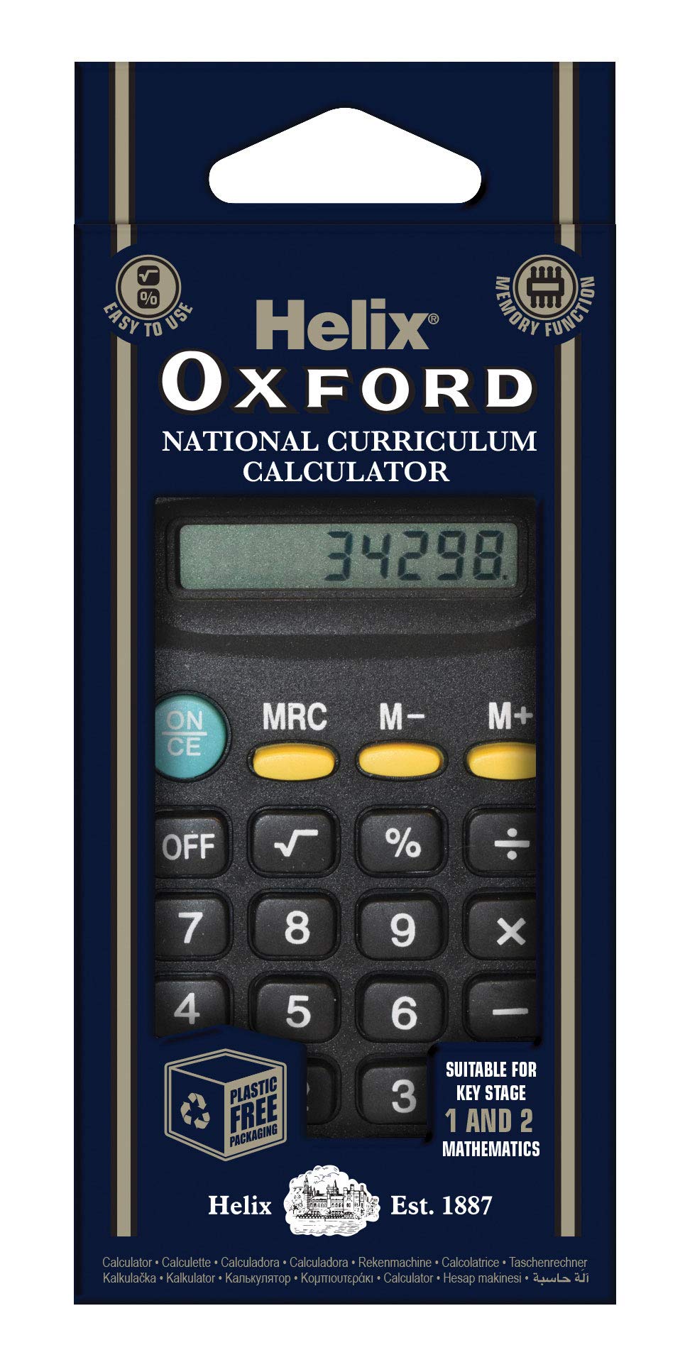 Helix RC1070 Basic Calculator - 8 Digit LCD | Solar & Battery Powered | Plastic Free Packaging